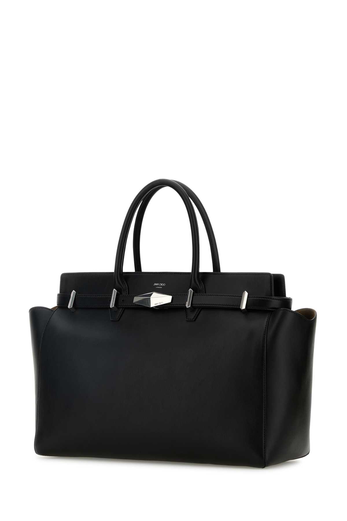 Jimmy Choo Black Leather Large Diamond Belted Shopping Bag In Blackantiquesilver