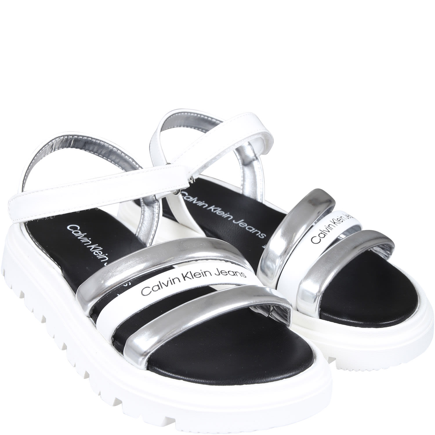 Shop Calvin Klein Silver Sandals For Girl With Logo