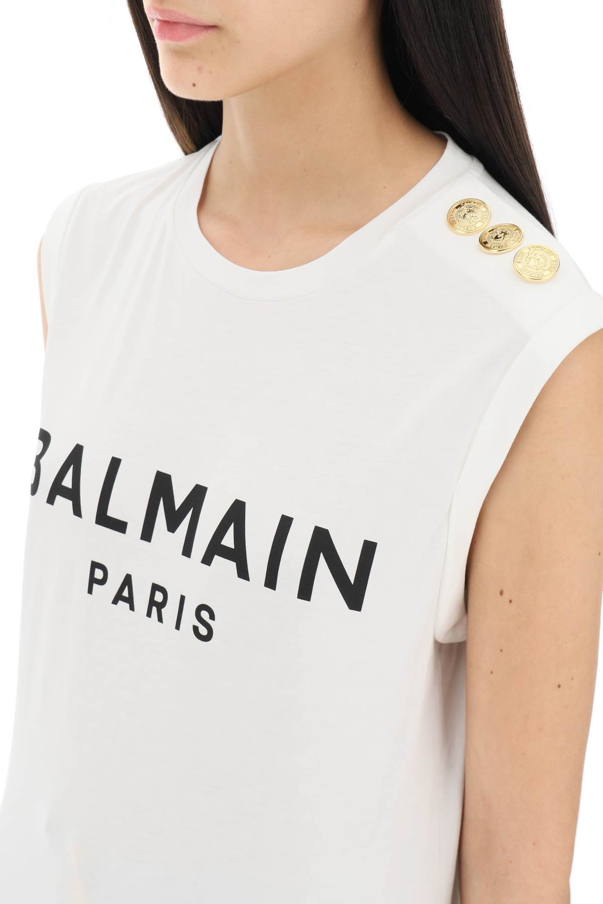 Shop Balmain Logo Top With Buttons In White