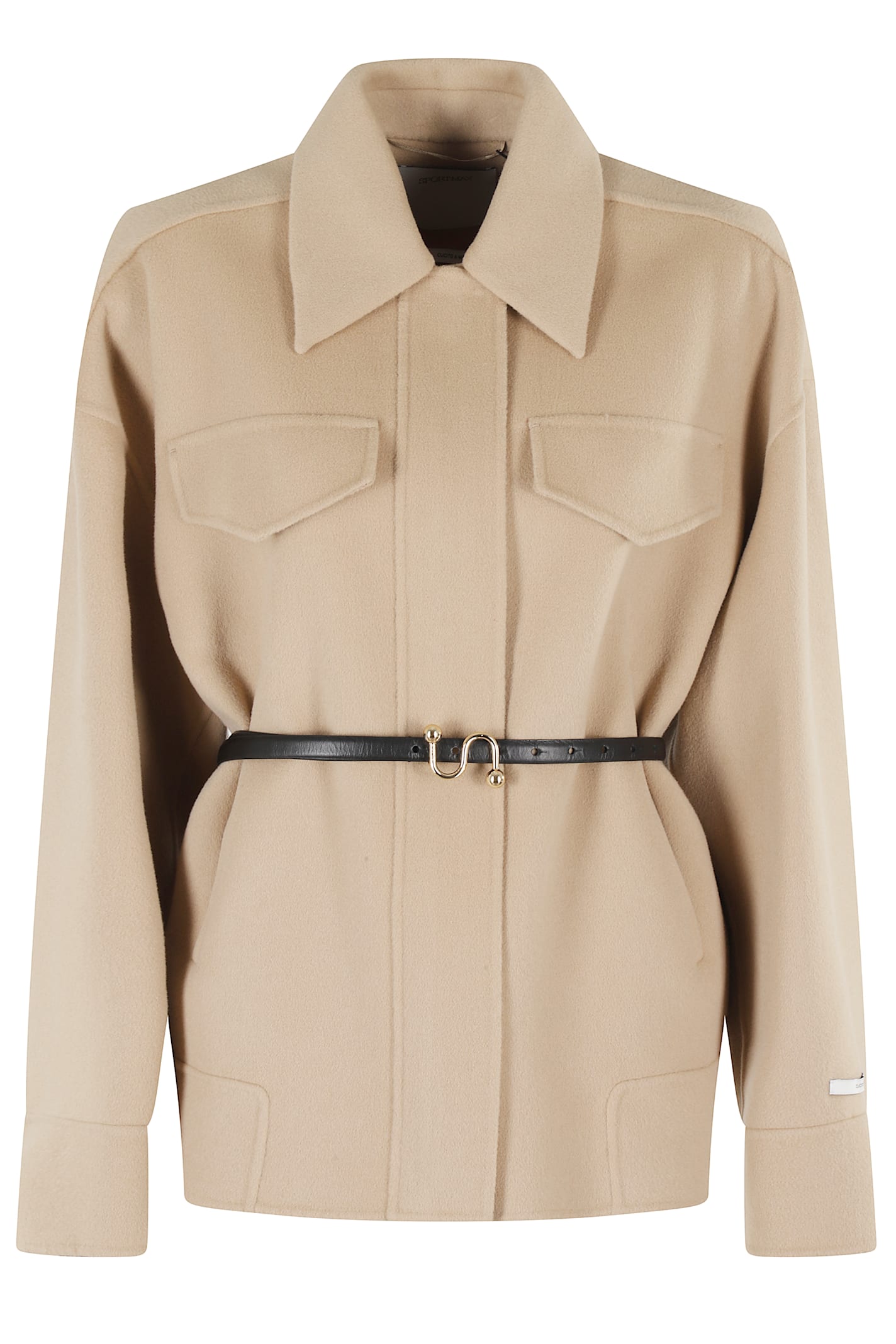 Sportmax Wool Jacket Belt Flap Pockets In Brown