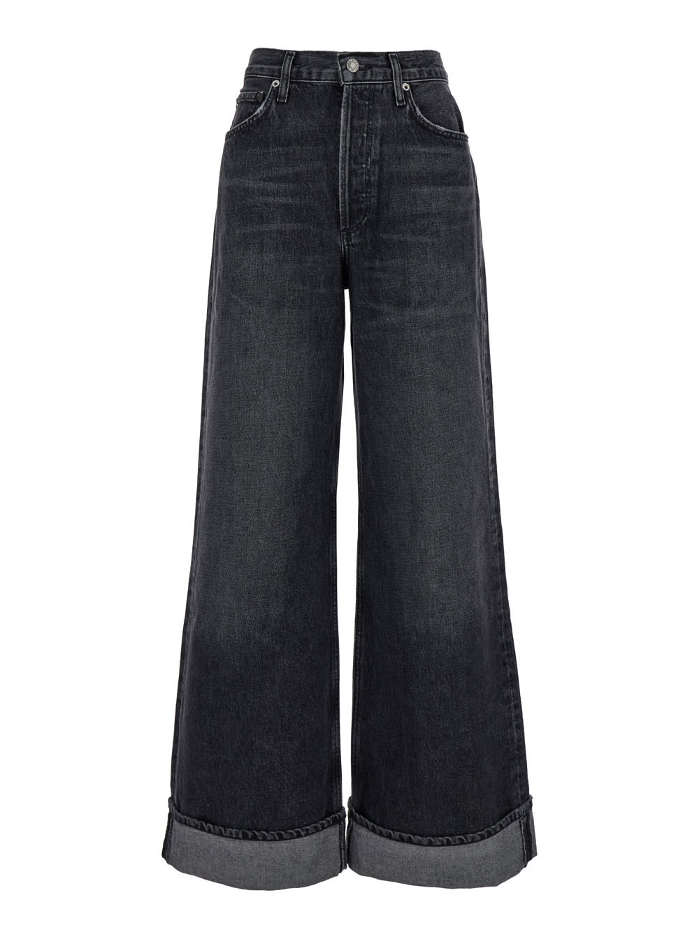 Shop Agolde Dame Black Flared Jeans With Cuffs In Denim Woman In Grey
