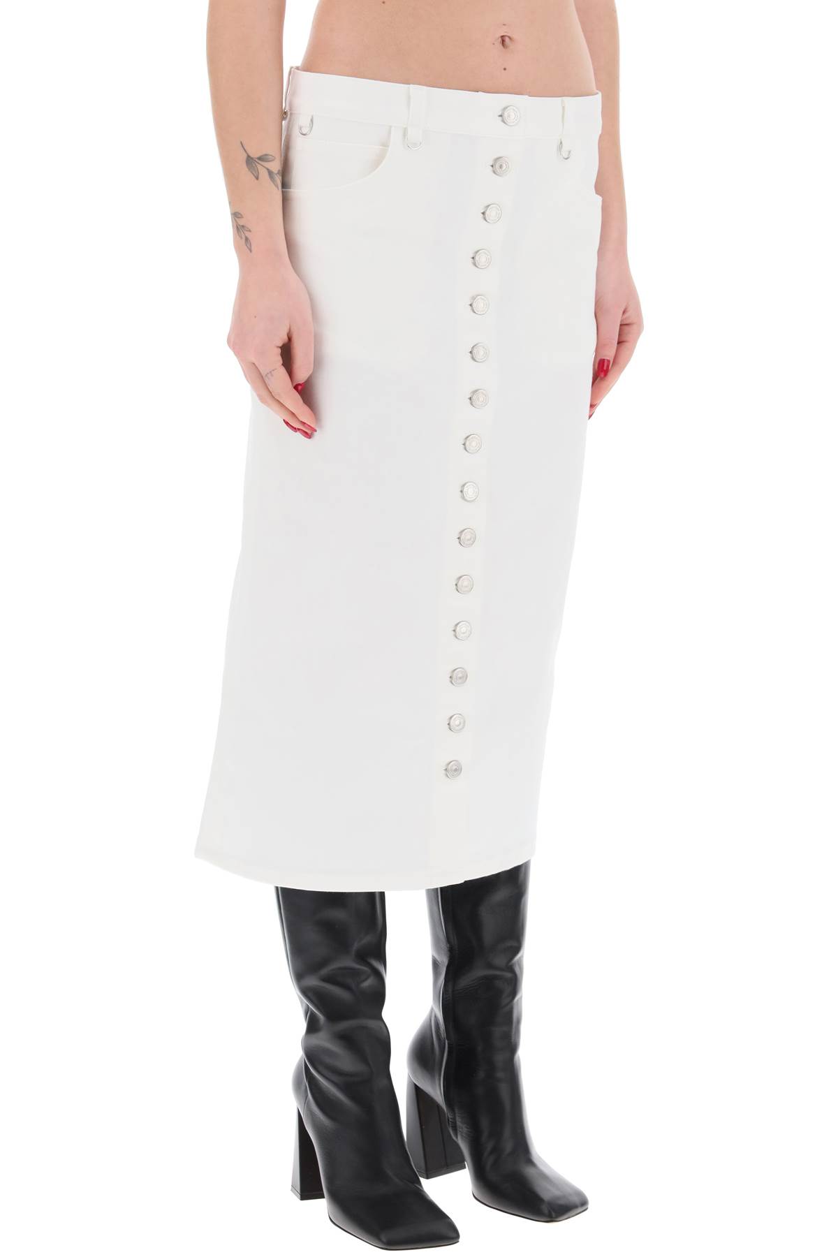 Shop Courrèges Denim Midi Skirt With Multif In Heritage White (white)