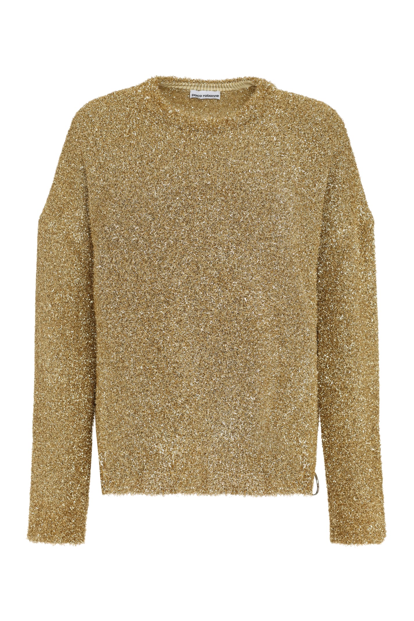 Paco Rabanne Long Sleeve Crew-neck Sweater In Gold