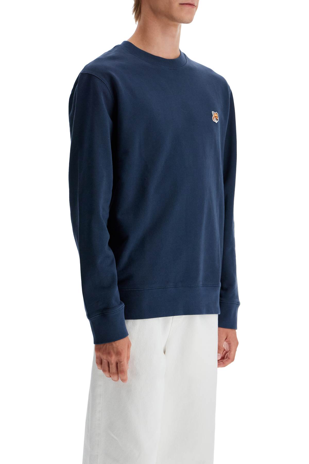 Shop Maison Kitsuné Fox Head Patch Sweatshirt With In Ink Blue (blue)