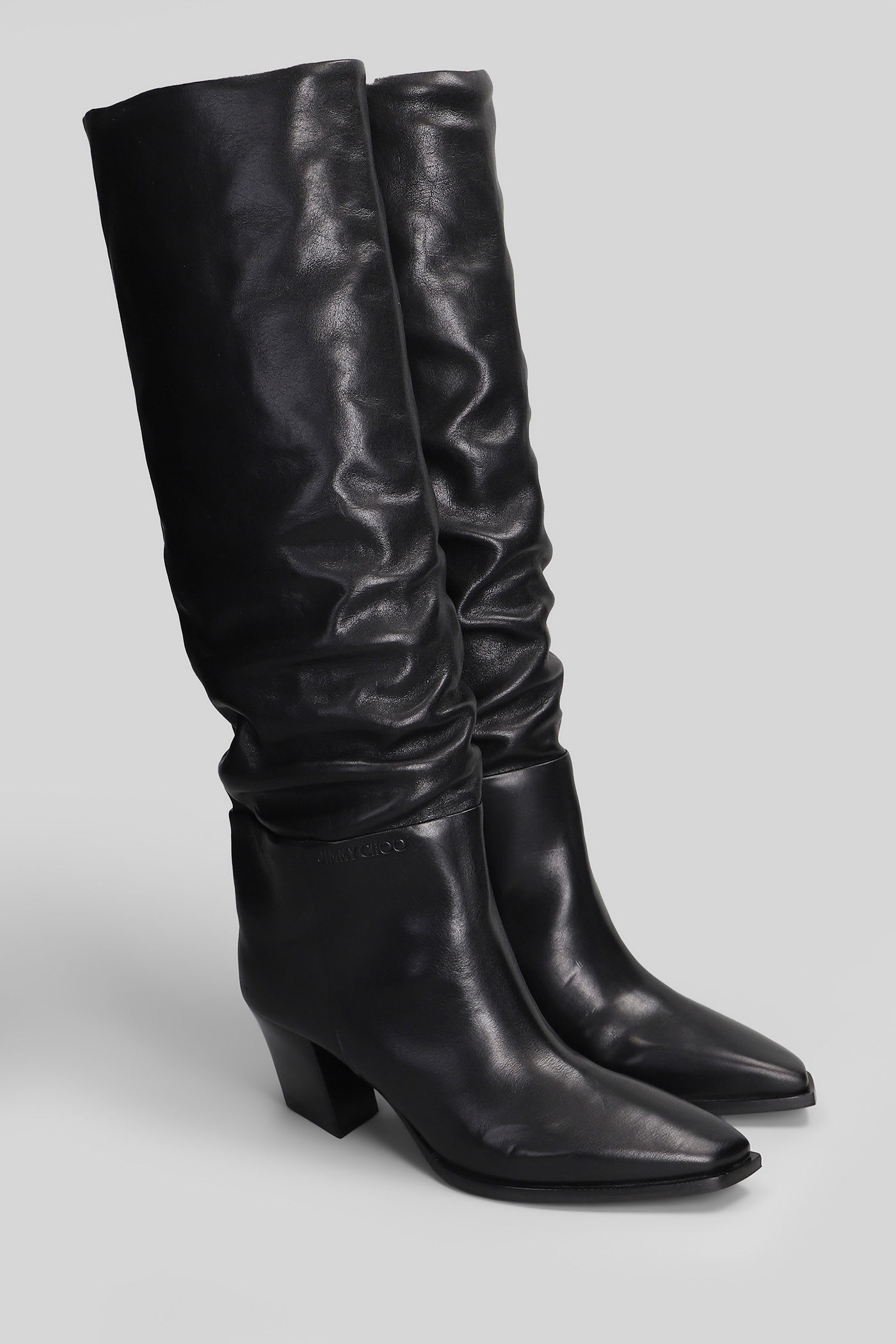 Jimmy Choo Hart 60 High Heels Boots In Black Leather In Black