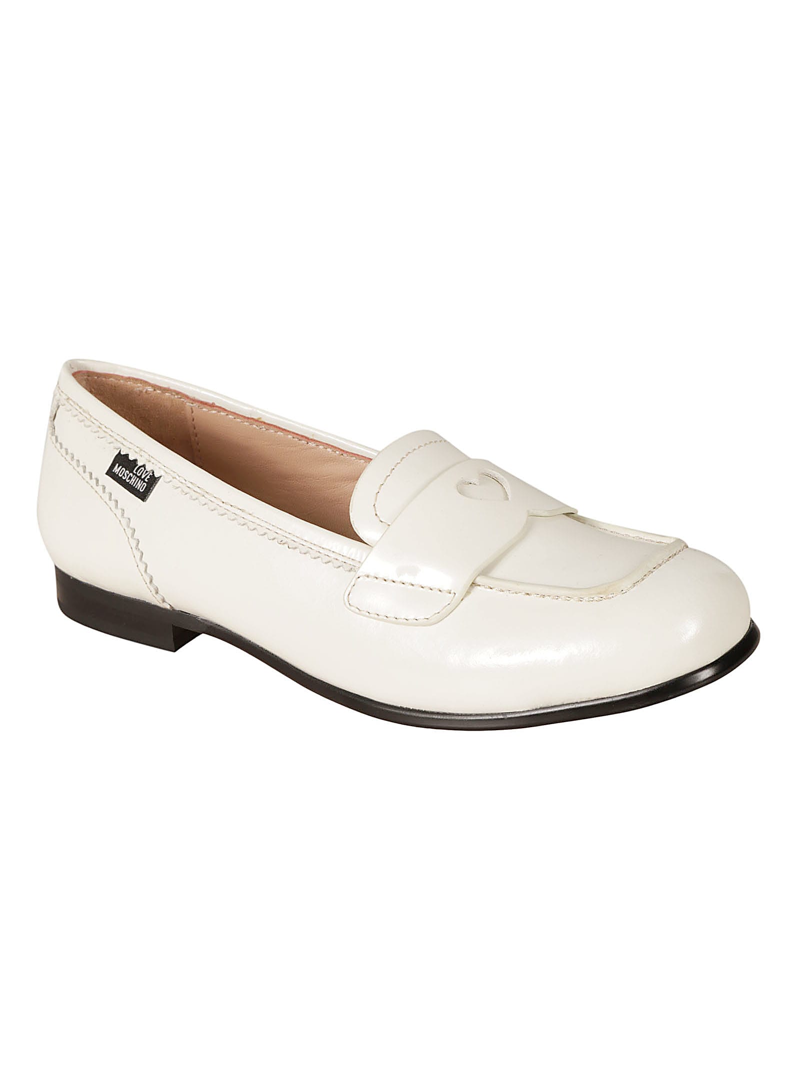 Shop Love Moschino College15 Vernice Loafers In Bianco
