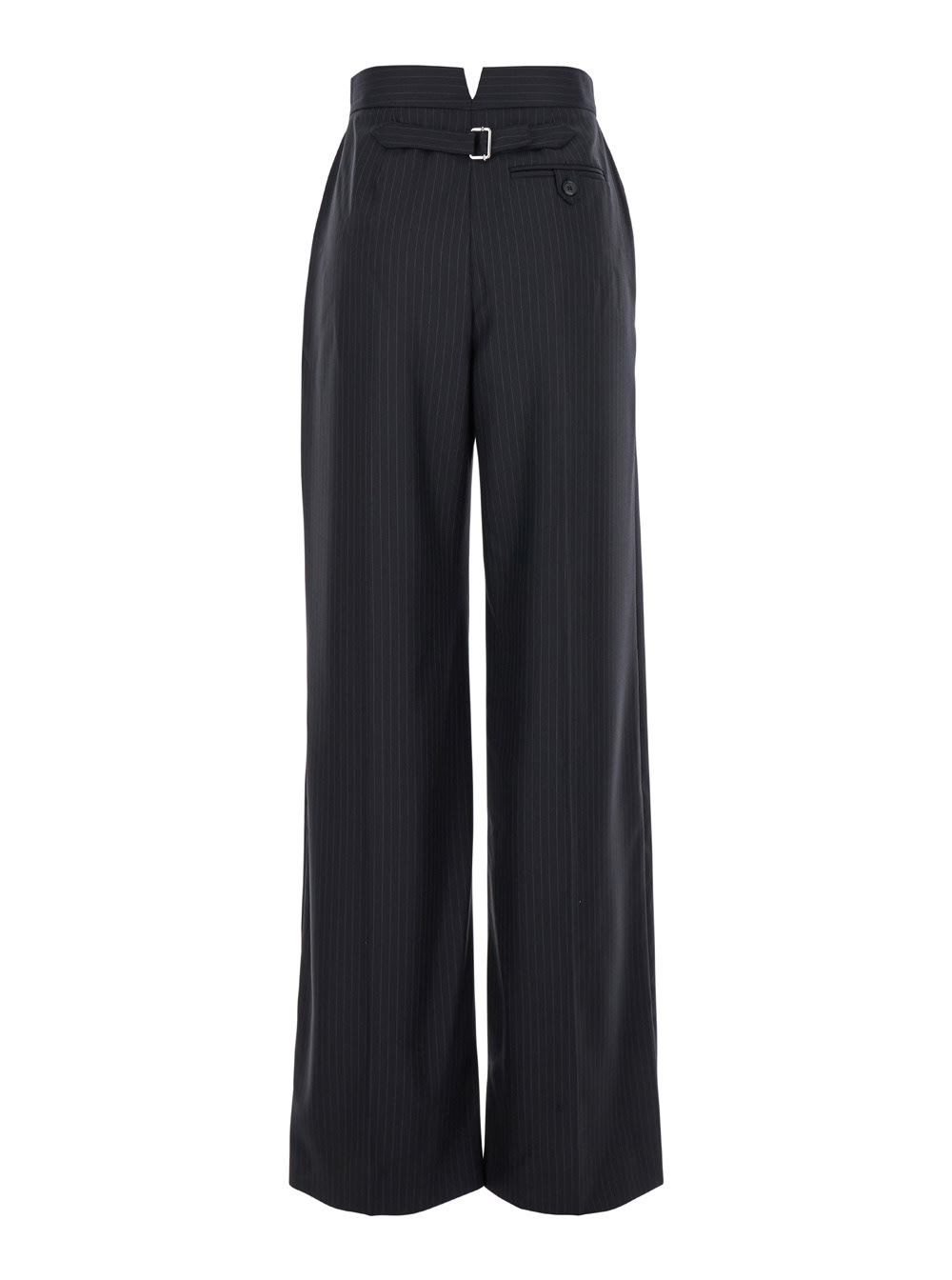 Shop Alexander Mcqueen Black High Waist Pinstripe Pants In Wool Woman In Blu