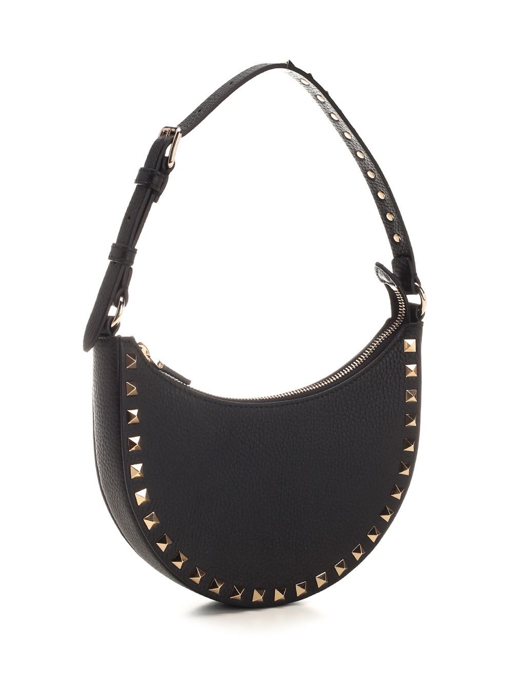 Valentino Mini Rockstud Calf Leather Hobo Bag In Black