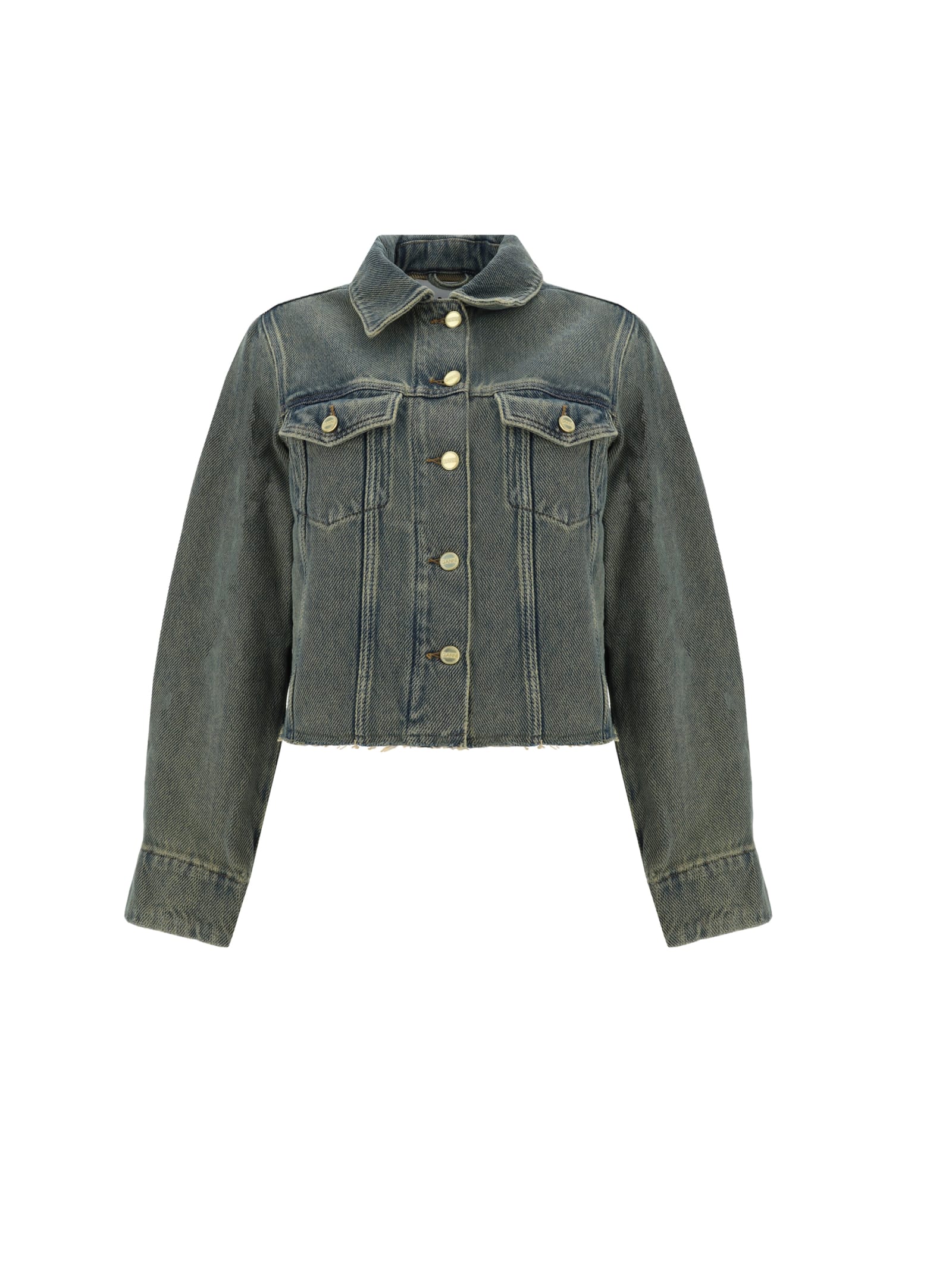 Shop Ganni Denim Jacket In Shitake