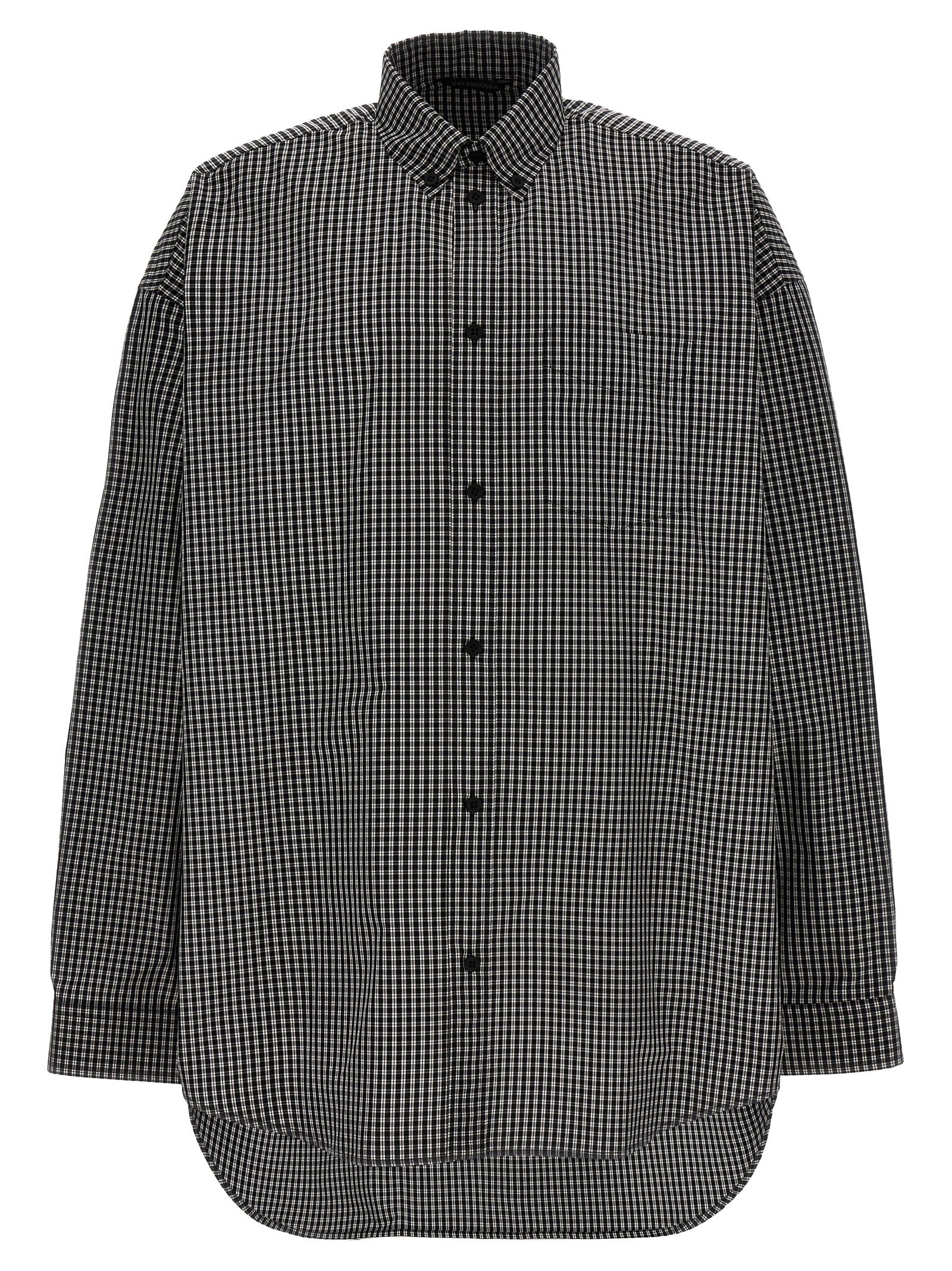 Shop Balenciaga Check Print Shirt In White/black