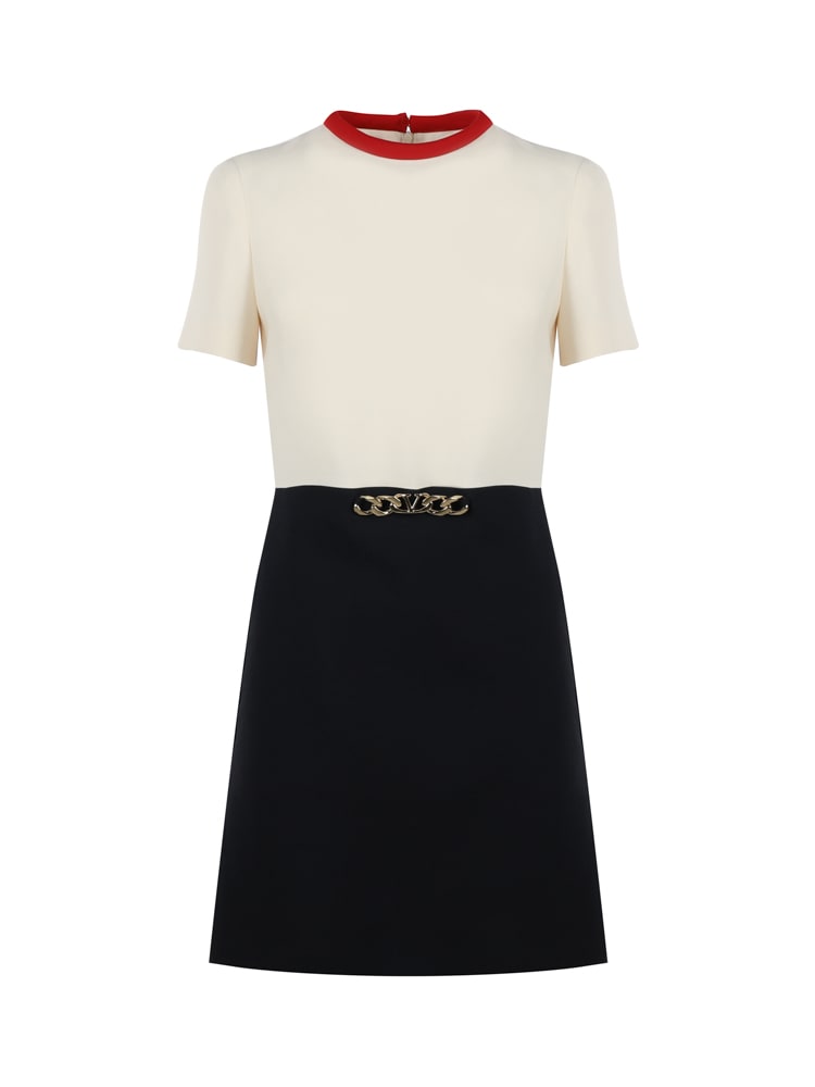 VALENTINO VLOGO CHAIN DRESS IN WOOL AND SILK