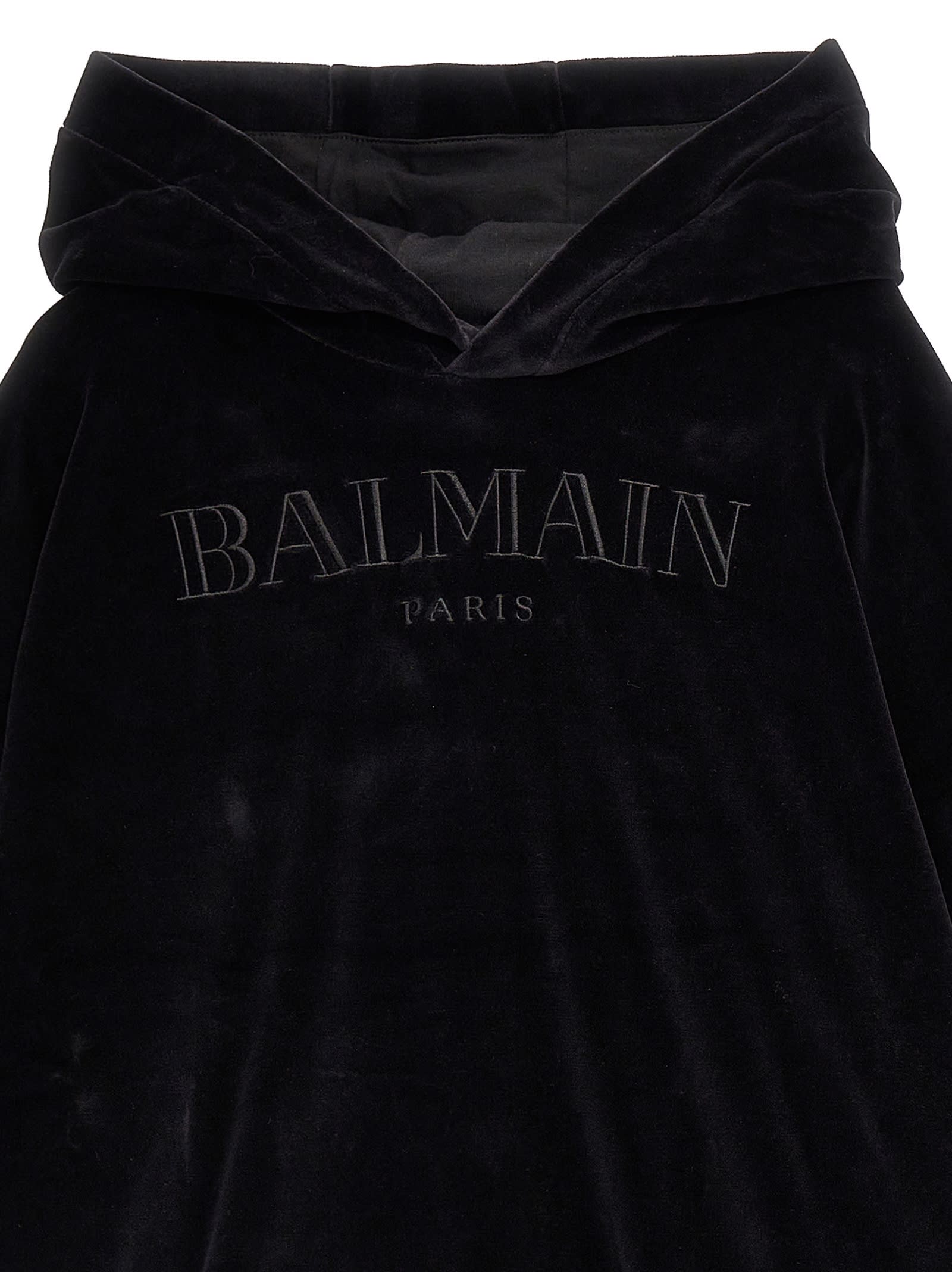 Balmain Logo Embroidery Hoodie In Black