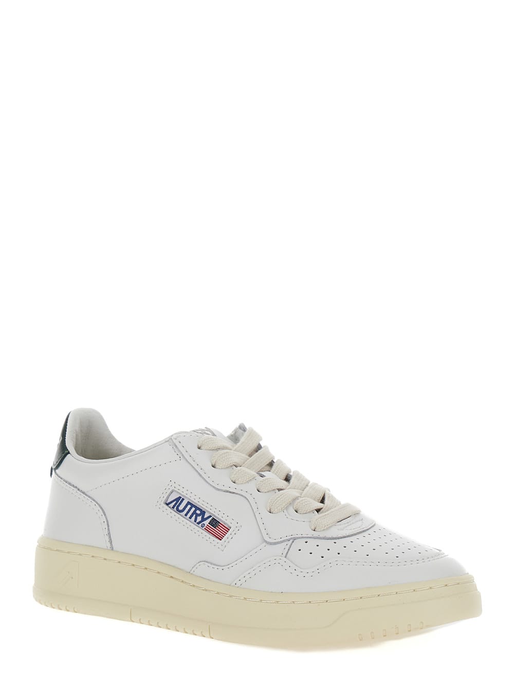 Shop Autry Medalist White Low Top Sneakers With Contrasting Heel Tab In Leather Woman In Green