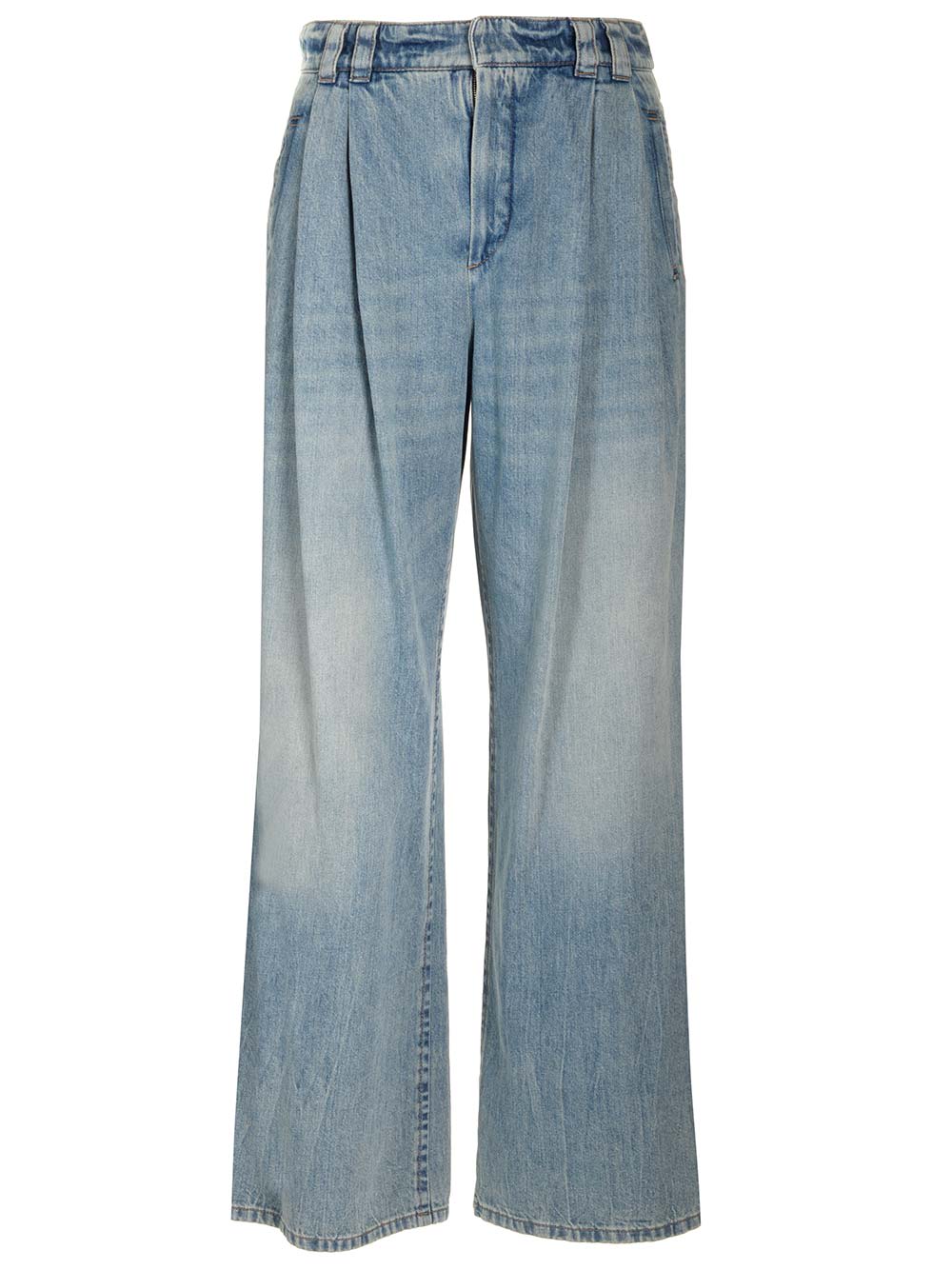 Baggy Wide Trousers In Soft Denim
