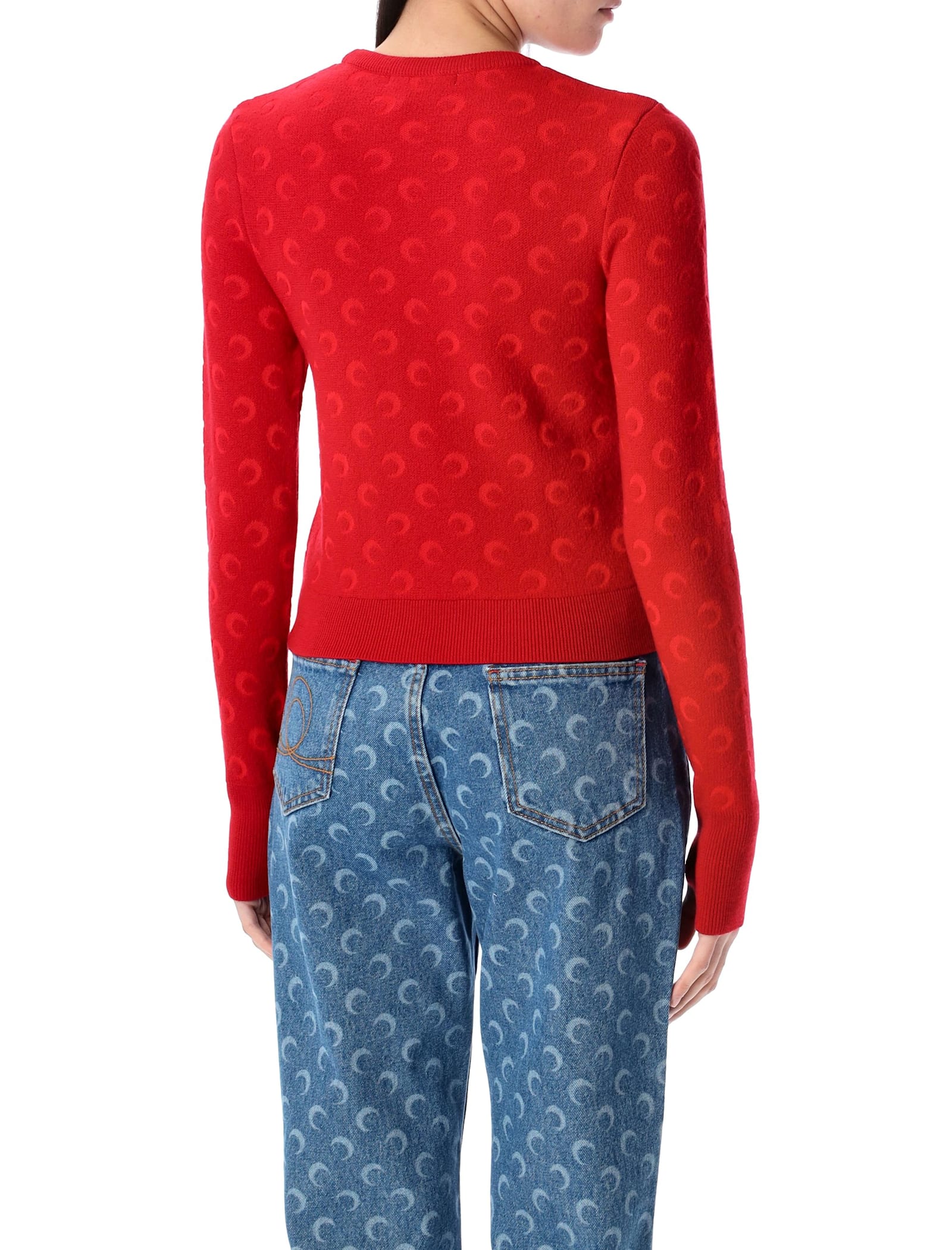 Marine Serre Moon Jacquard Knit Fitted Sweater In Red