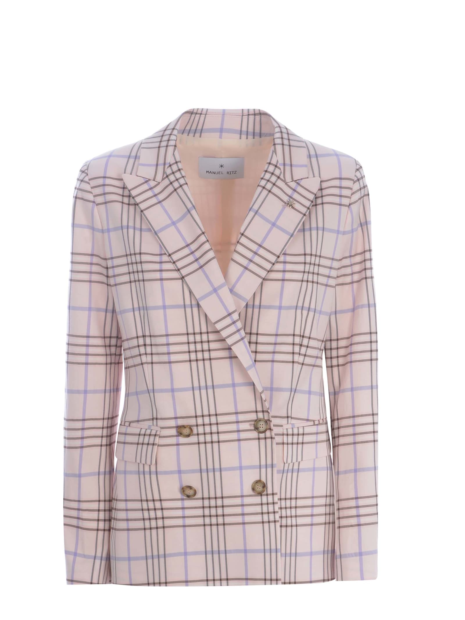 Shop Manuel Ritz Double-breasted Jacket  Check Viscose Blend In Rosa
