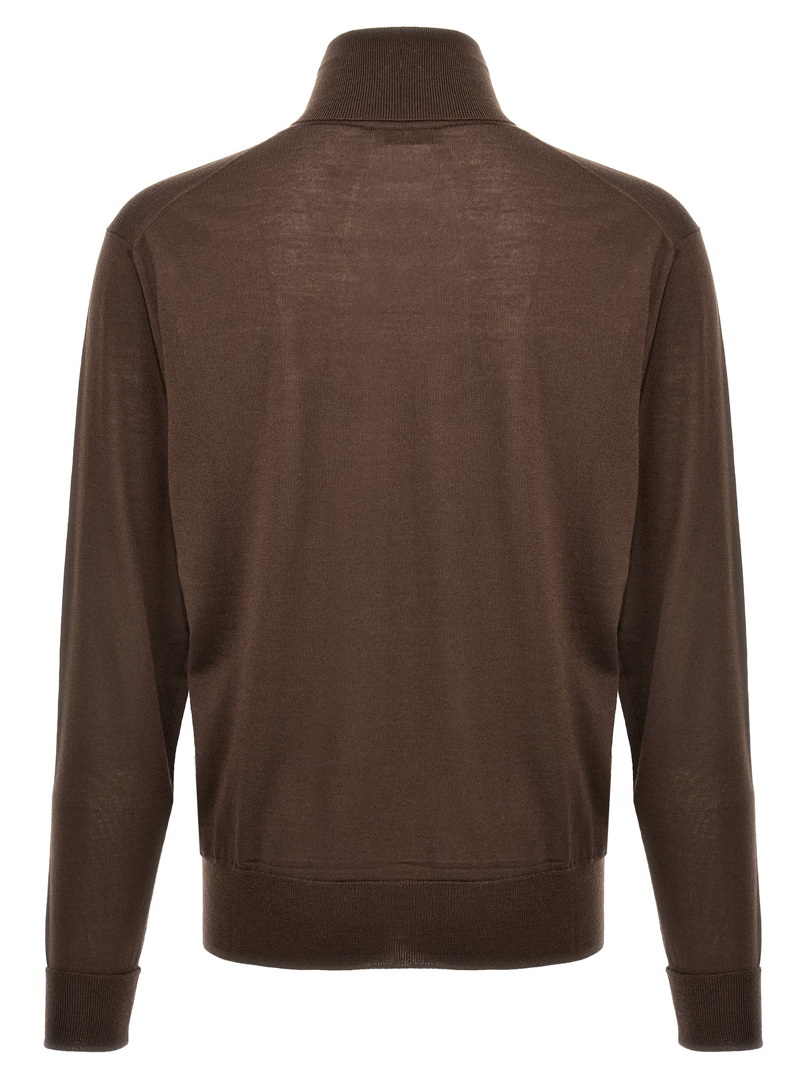 Pt Torino Lightweight Ribbed Turtleneck Sweater With Long Sleeves In Brown