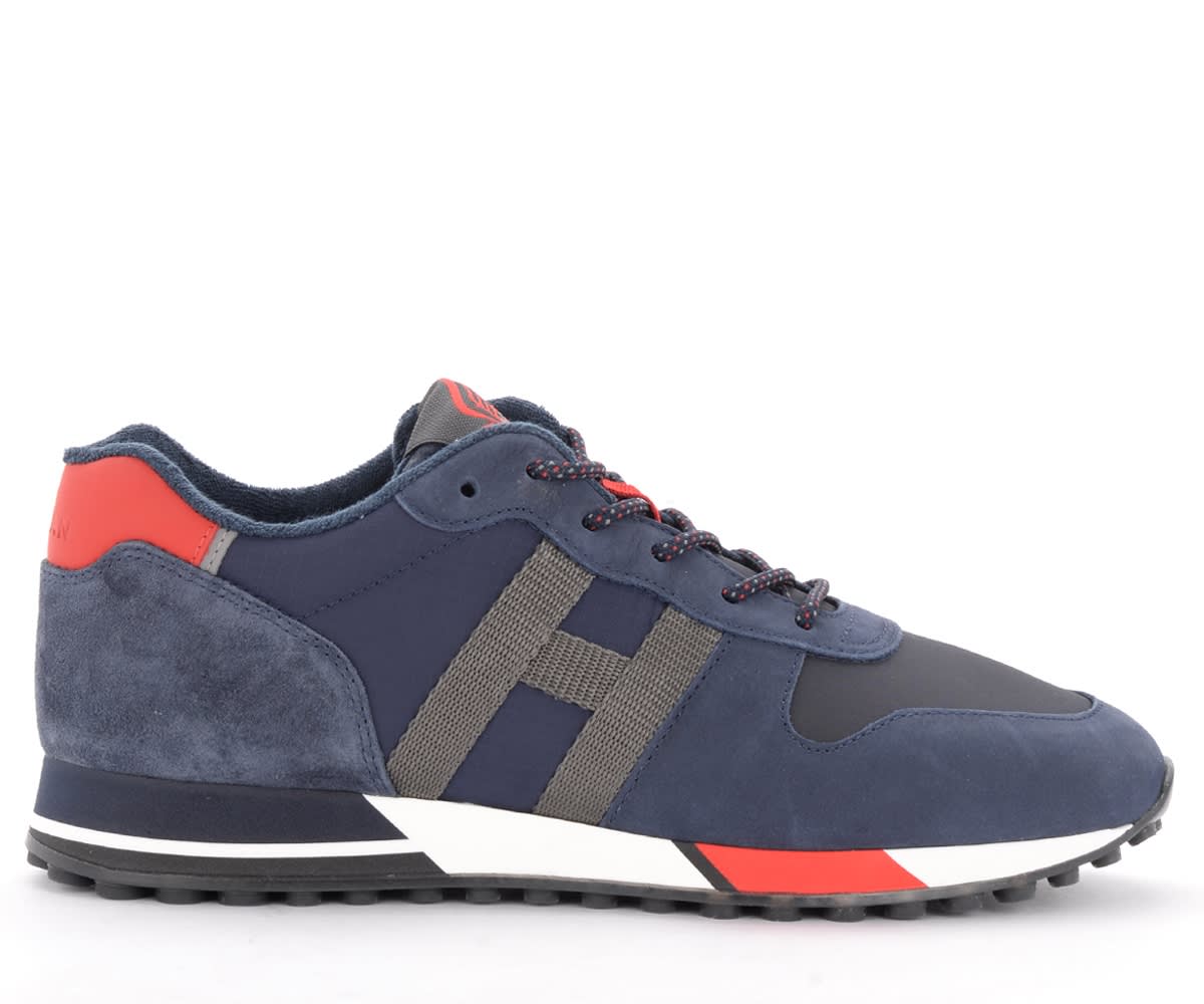 Hogan H383 Sneakers In Suede And Blue Mesh