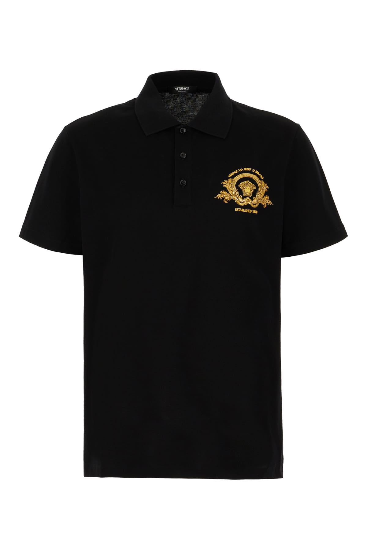 Shop Versace Black Piquet Polo Shirt