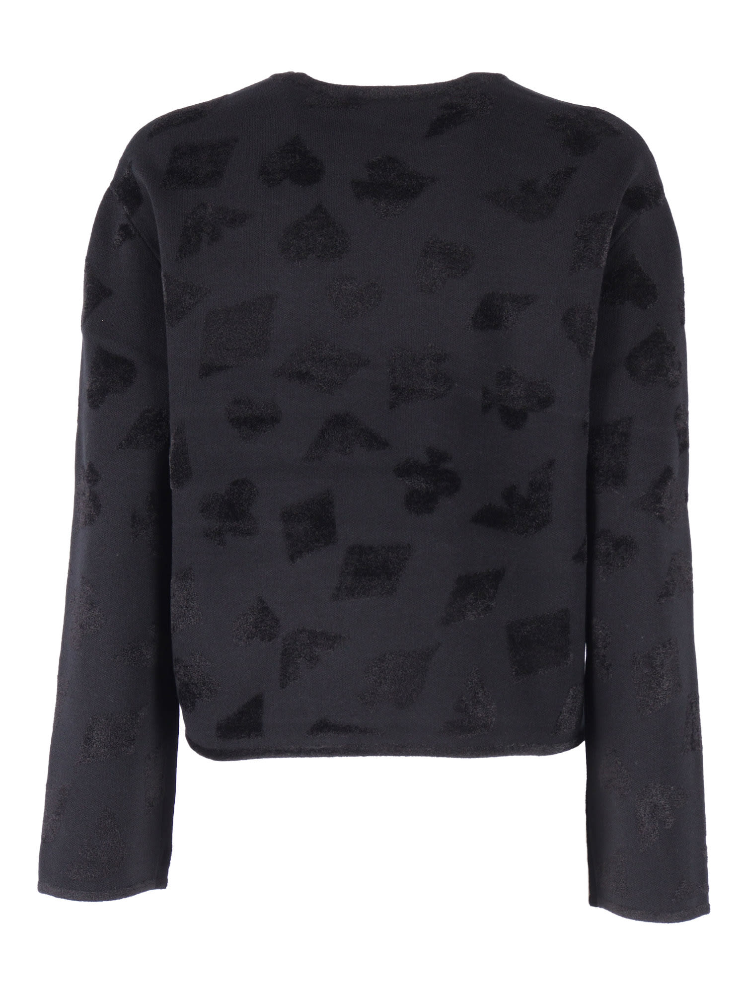 Emporio Armani Cropped Textured Knit Sweater With Abstract Patterns In Black