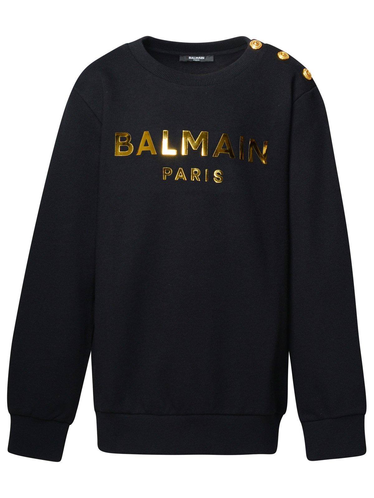 Shop Balmain Logo Printed Button-detailed Sweatshirt In Or