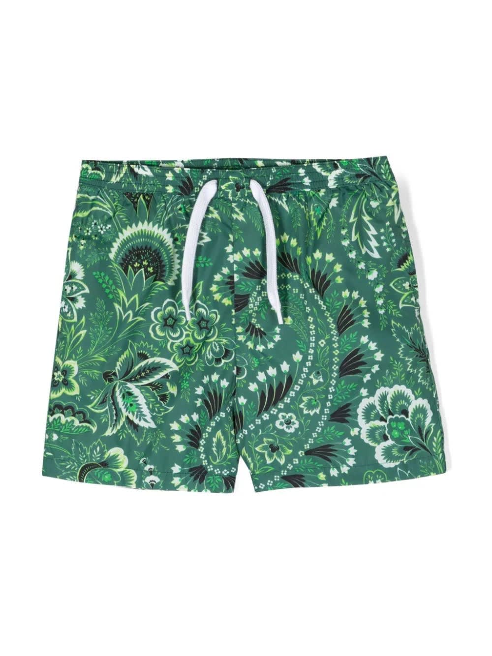 Shop Etro Green Swim Shorts With Paisley Motif