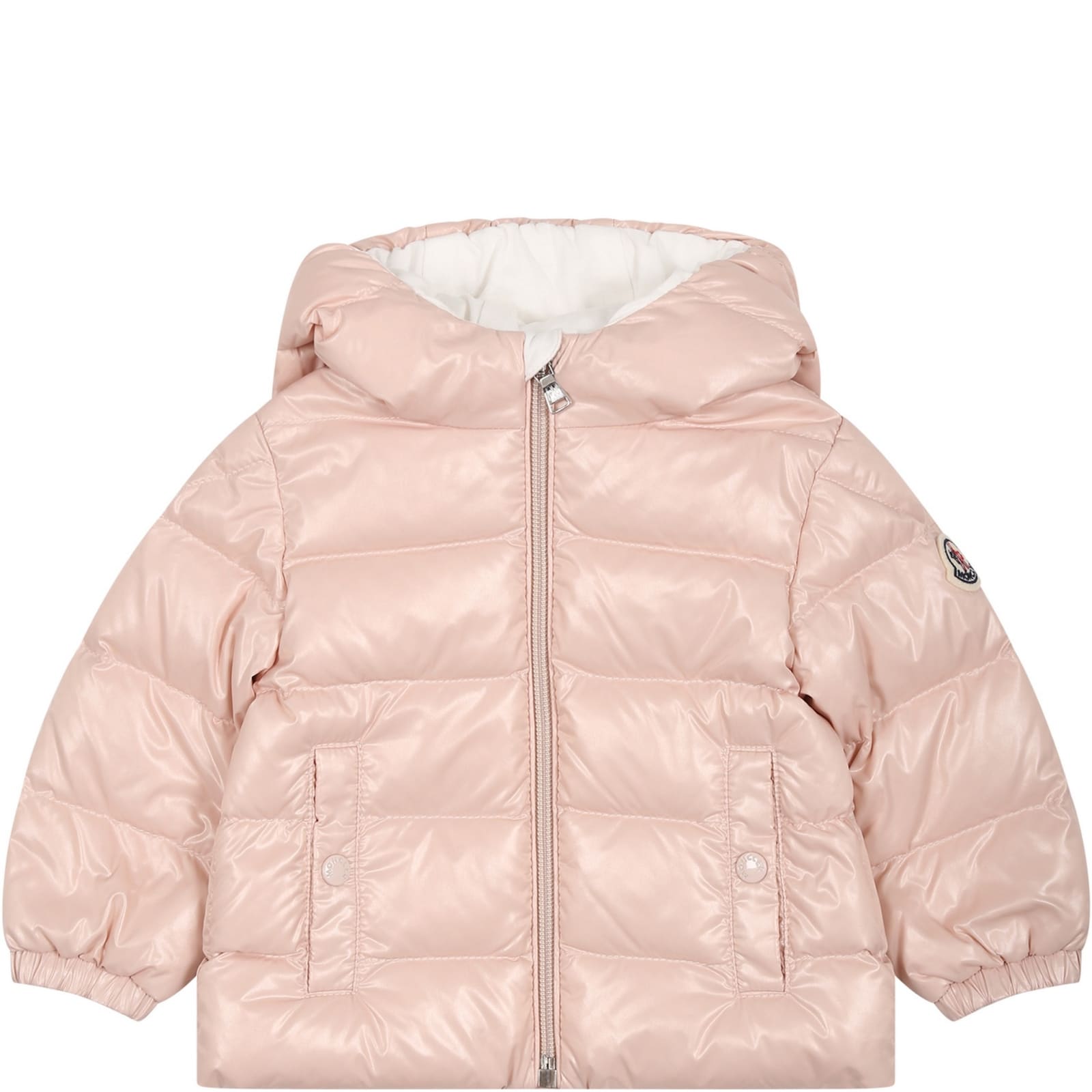 Moncler Pink Anand Down Jacket For Baby Girl With Logo