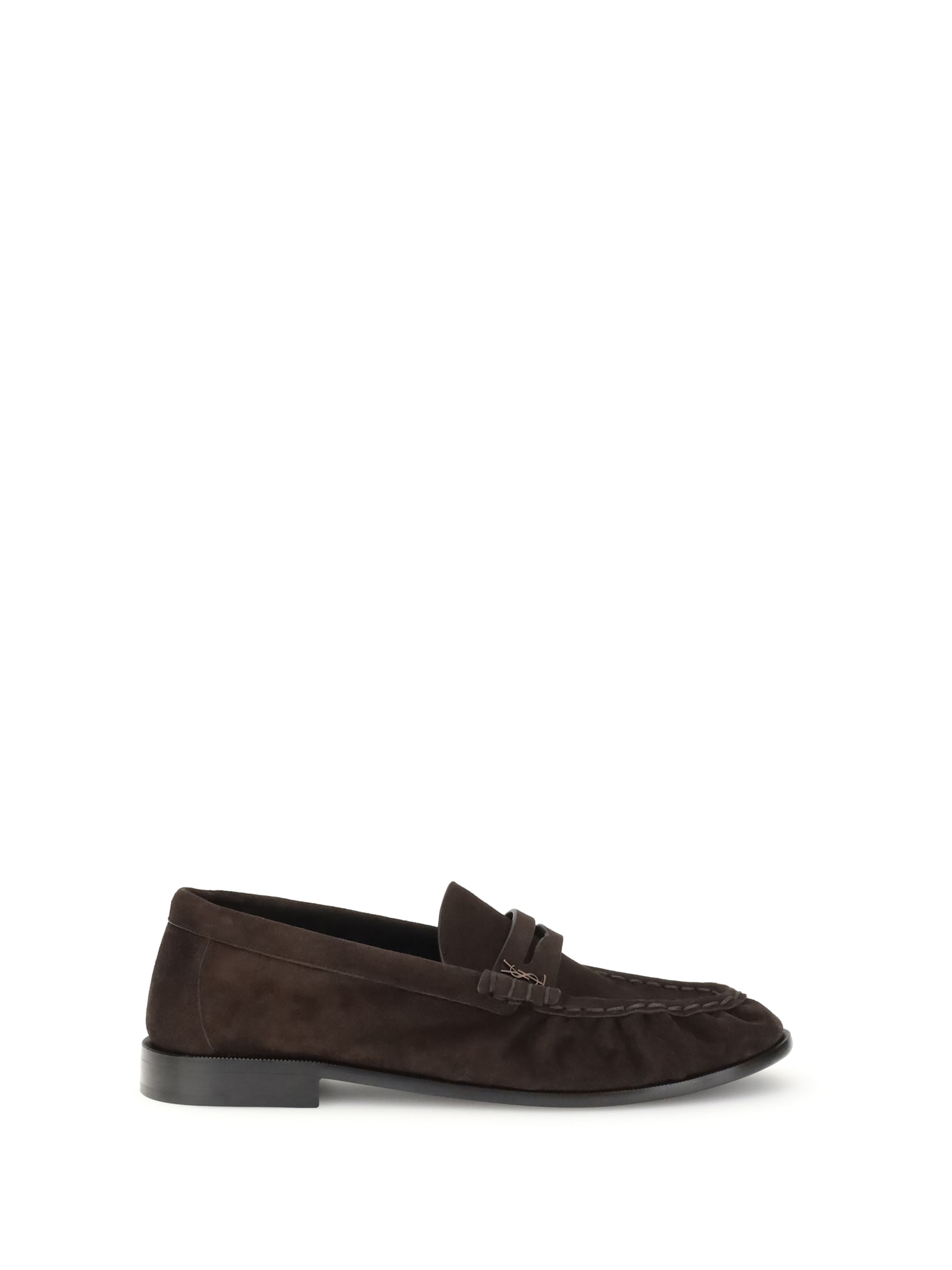 Saint Laurent Cassandre-detail Suede Loafers In Brown