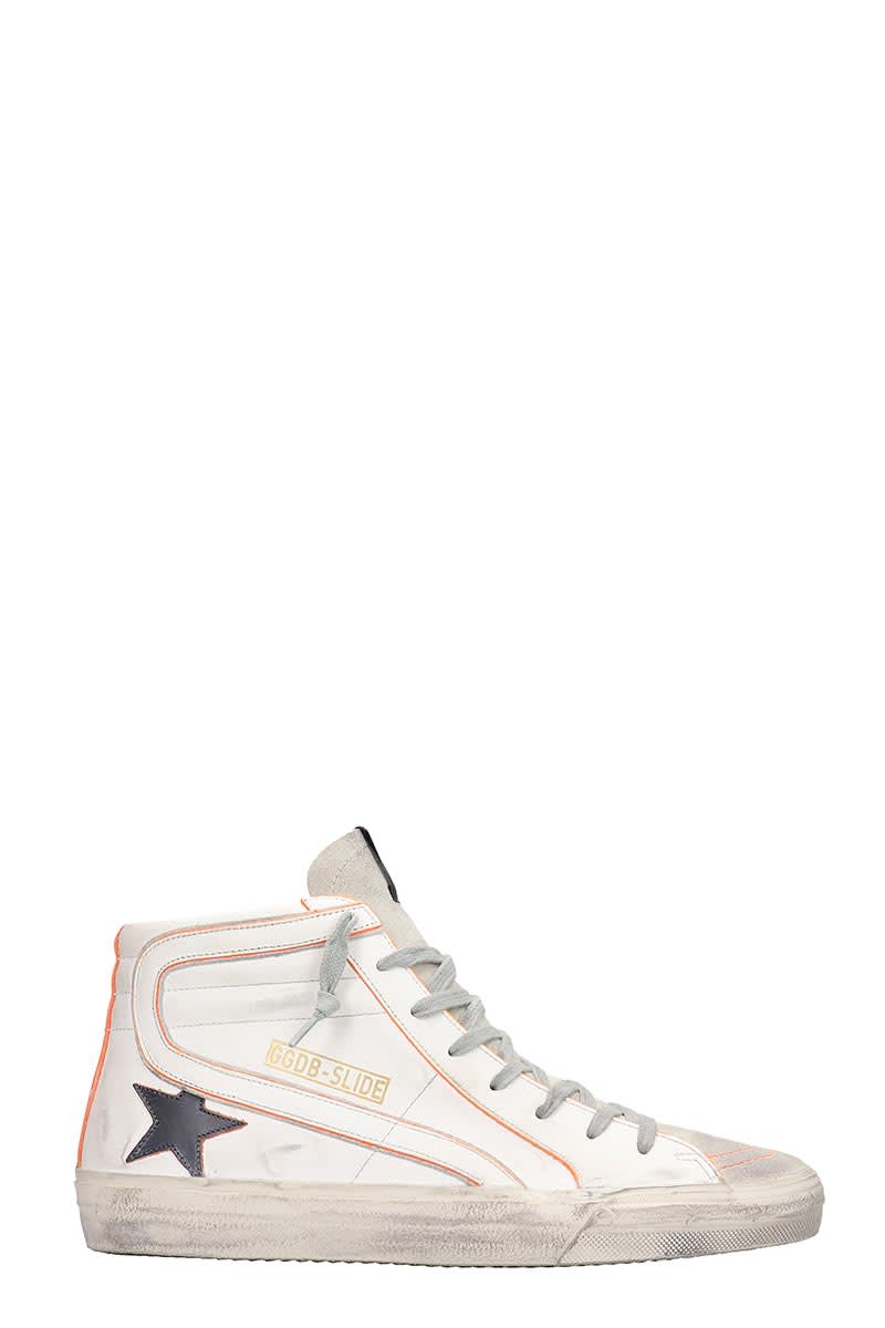 GOLDEN GOOSE SLIDE SNEAKERS IN WHITE LEATHER,11205886