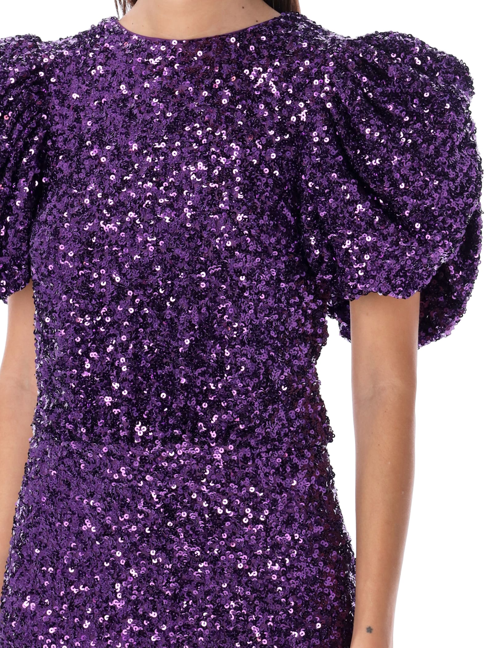 Shop Rotate Birger Christensen Sequins Puff Sleeve Dress In Purple Magic