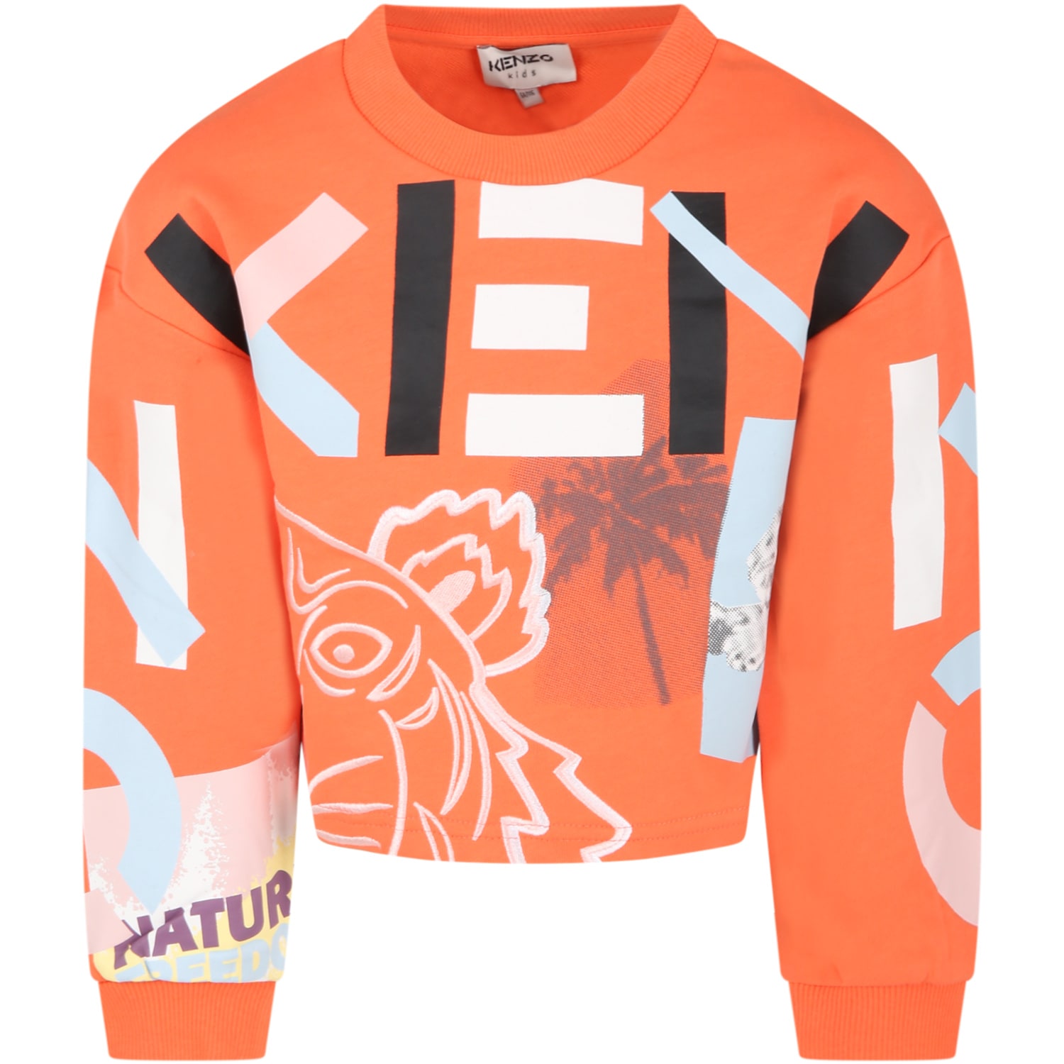 Kenzo Kids Orange Sweatshirt For Gir With Tiger