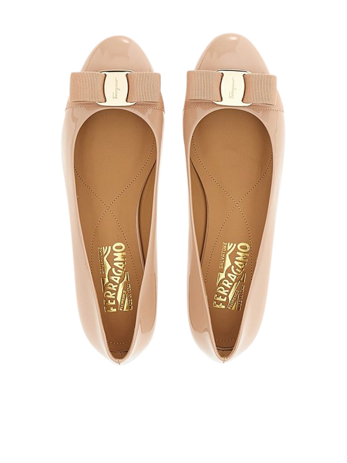 Shop Ferragamo Varina Patent Leather Ballet Flats In Amaretti