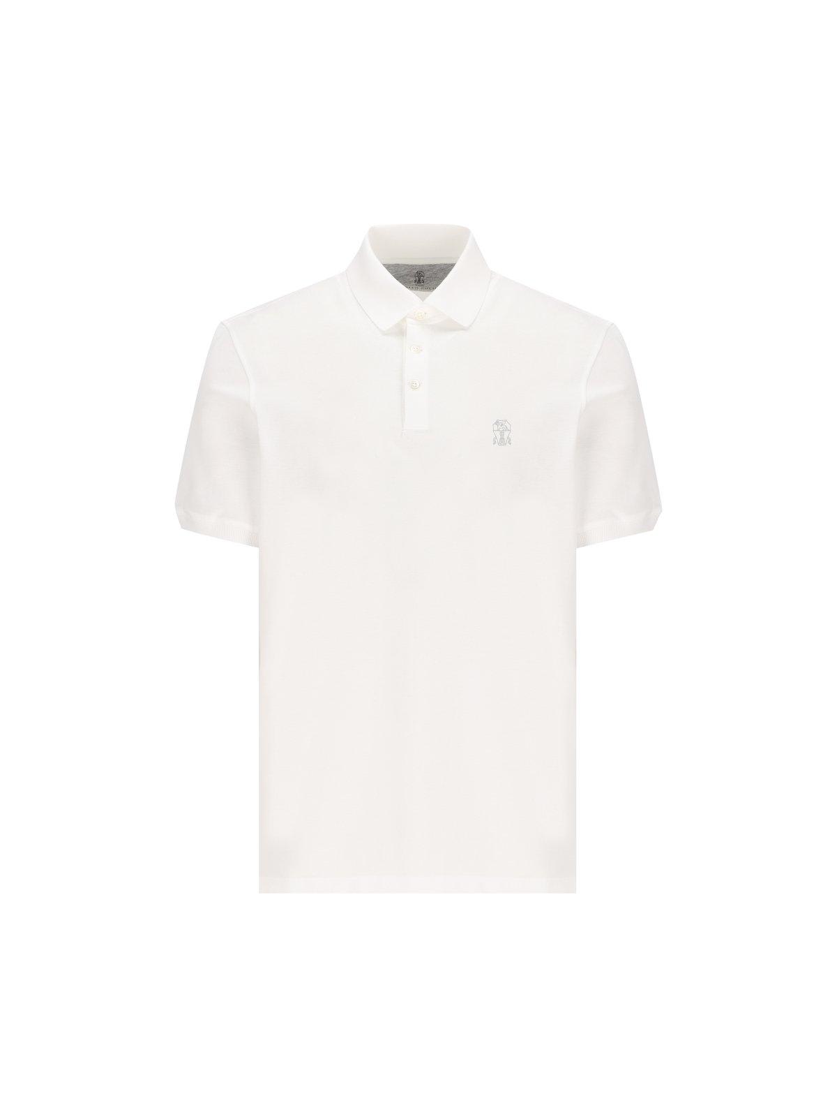 Shop Brunello Cucinelli Logo Embroidered Polo Shirt In White