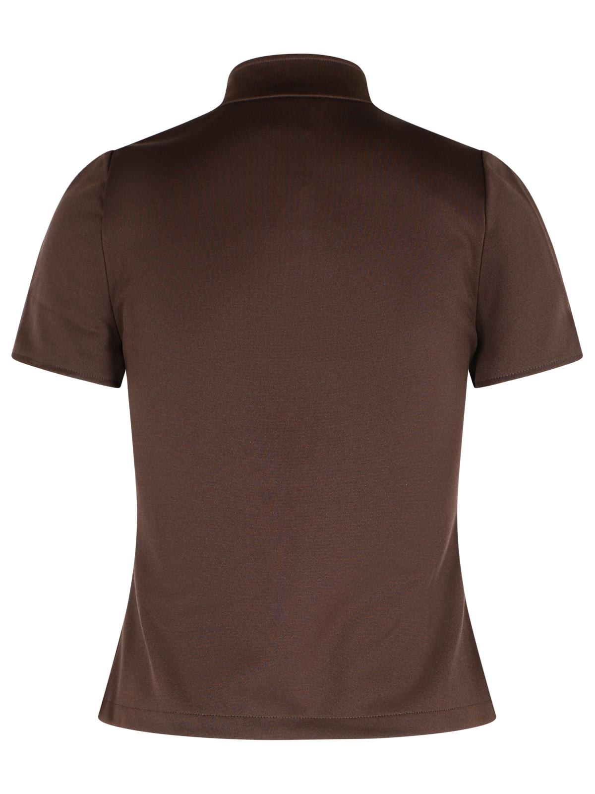 Courrèges High Collar Short Sleeves T-shirt In Brown