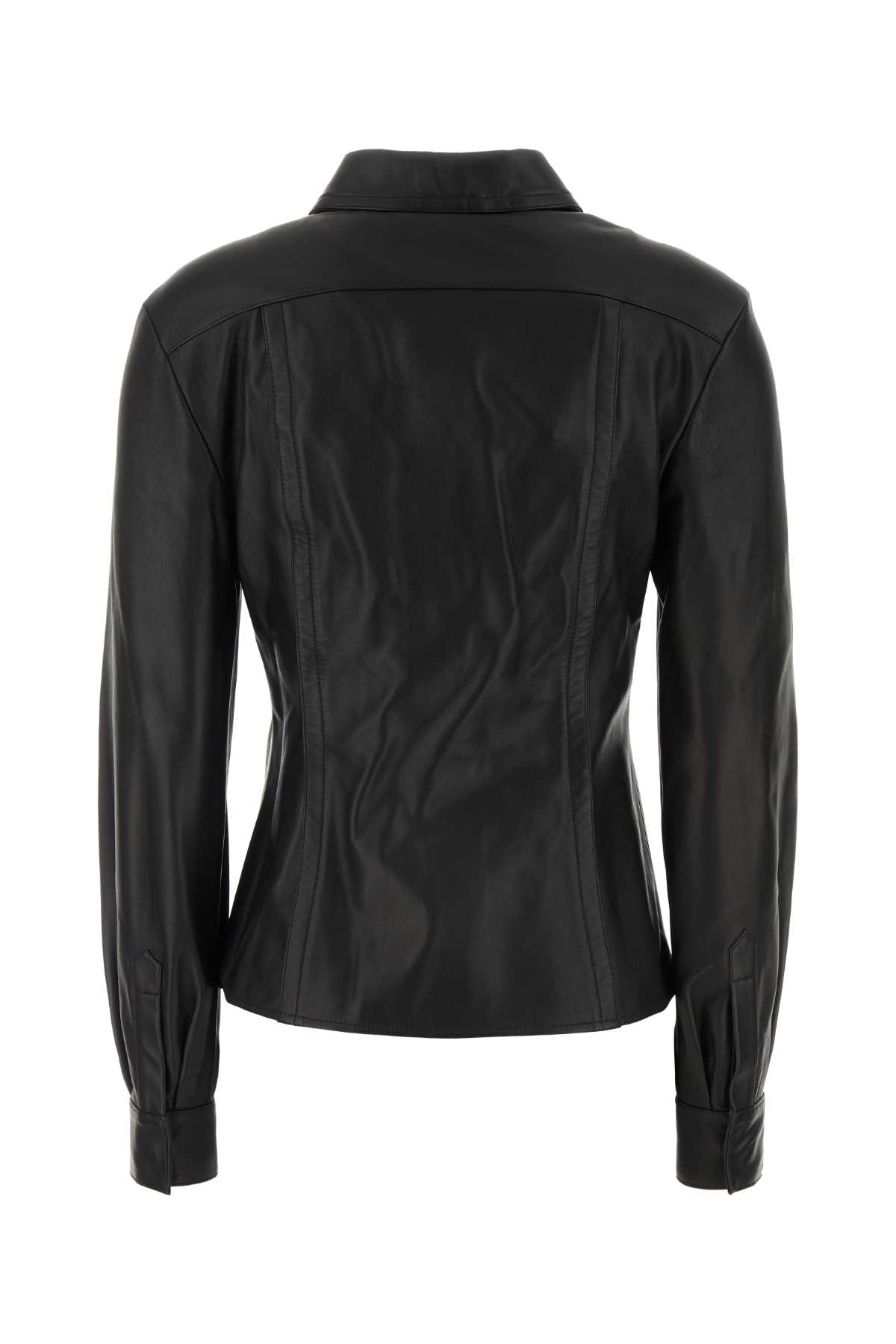 Shop Alberta Ferretti Black Leather Shirt In Nero