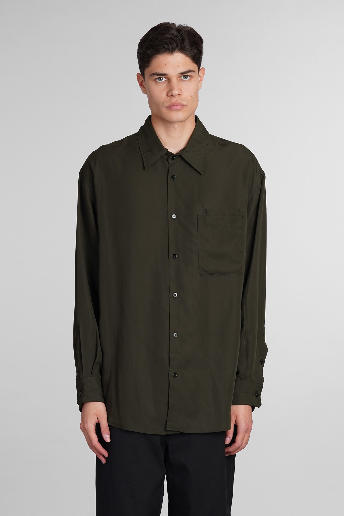 Shirt In Green Wool And Polyester