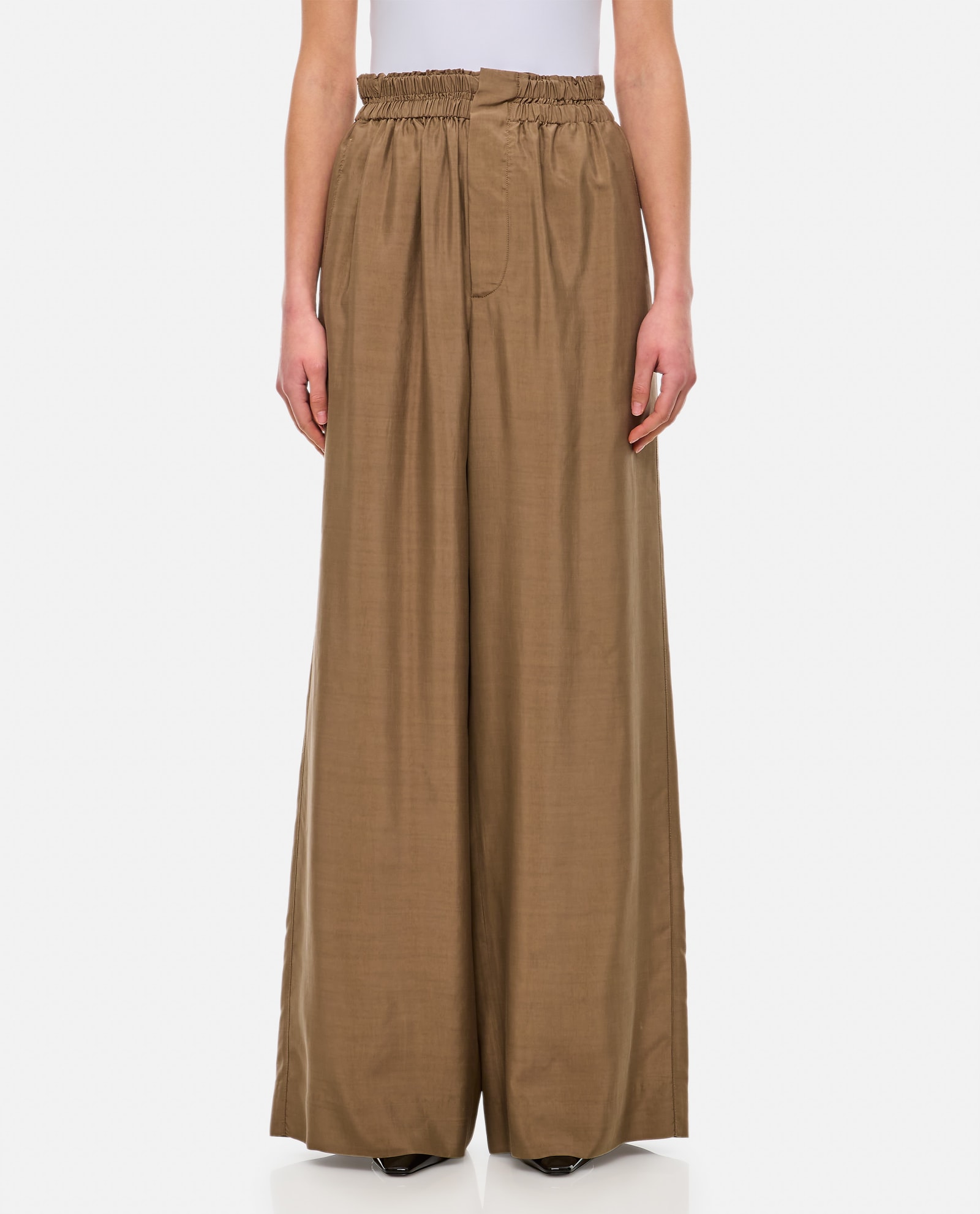 Shop Quira Oversized Silk Trousers In Brown