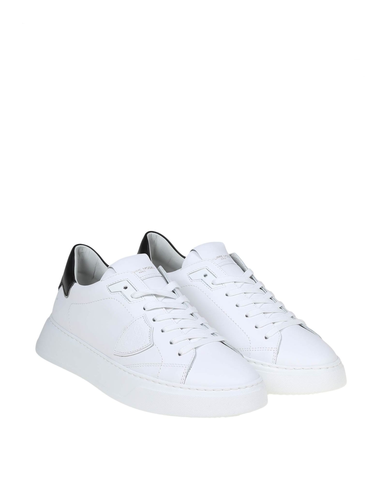 Shop Philippe Model Temple Low Sneakers In White Leather In White/black