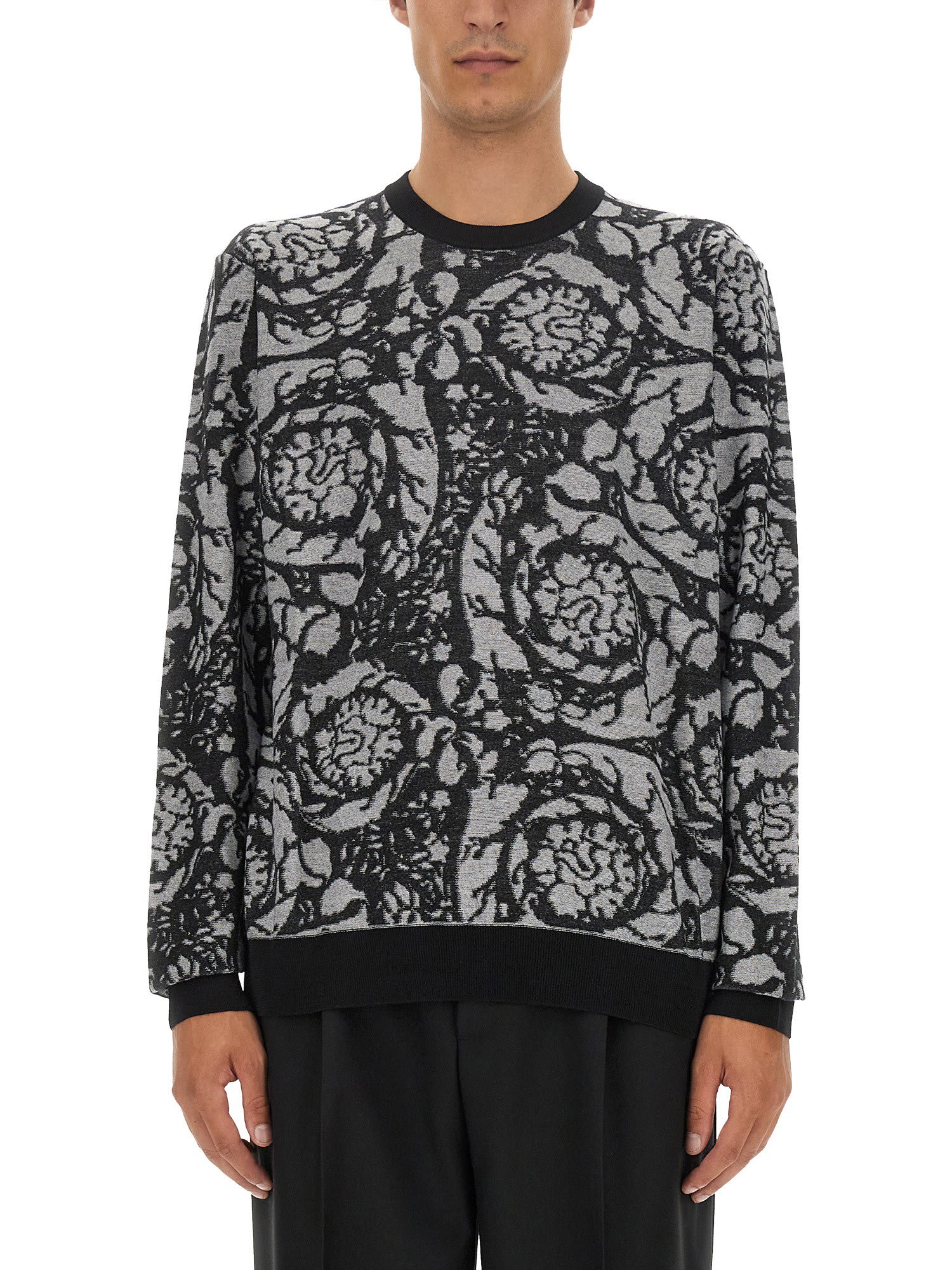 Versace Barocco Jacquard Wool Sweater In Black