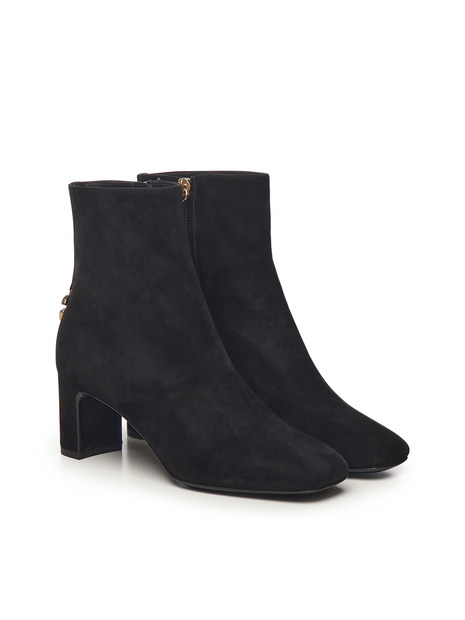Dolce & Gabbana Black Ankle Boots With Dg Logo Plaque On The Back In Suede Woman In Black