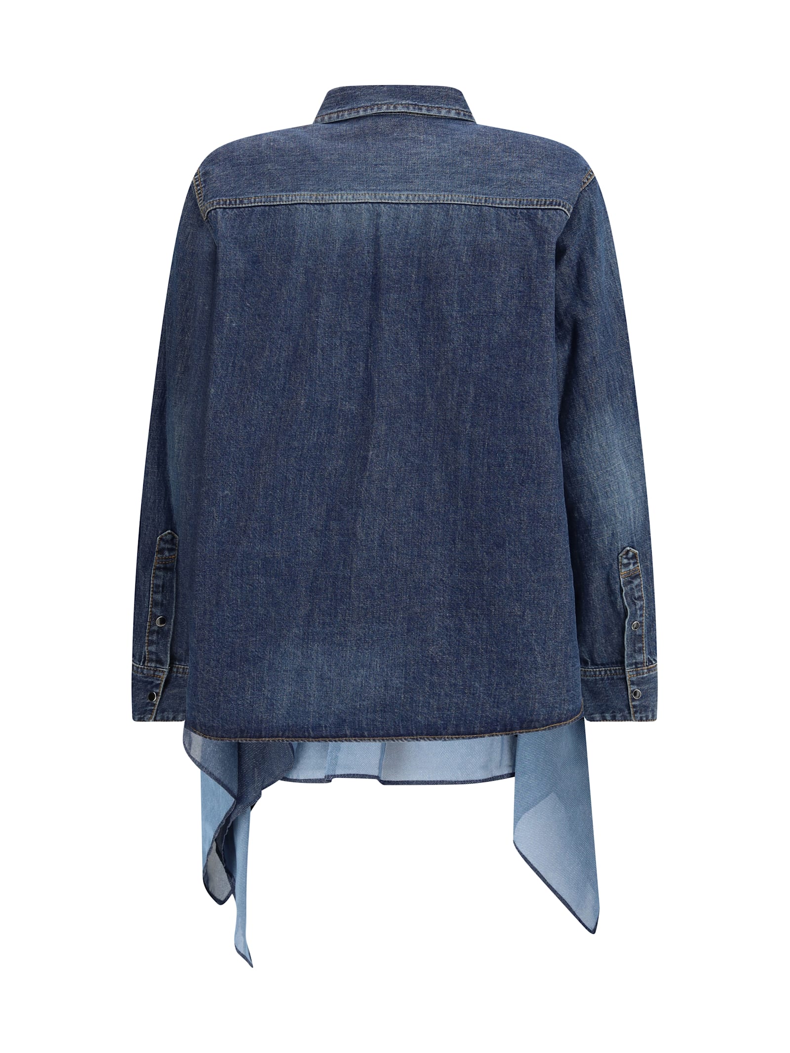 Sacai Denim And Satin Shirt In Blue