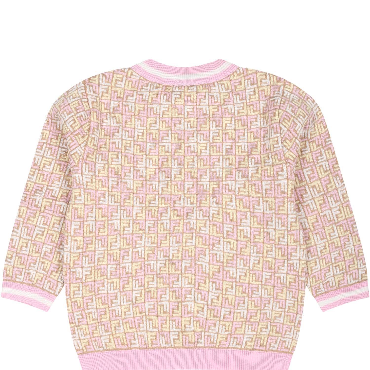 Shop Fendi Beige Cardigan For Baby Girl With Iconic Ff