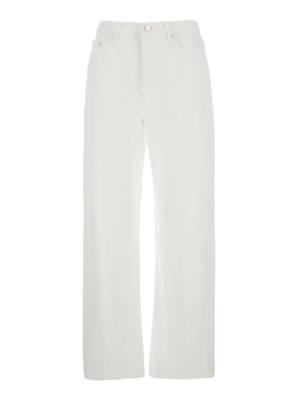 Totême White High Waisted Jeans With Twisted Seam And Logo Patch On The Rear In Denim Woman In White