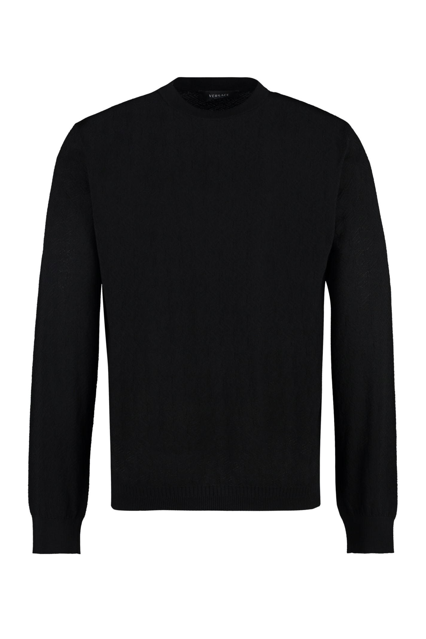 Shop Versace Silk And Cotton Blend Sweater In Black
