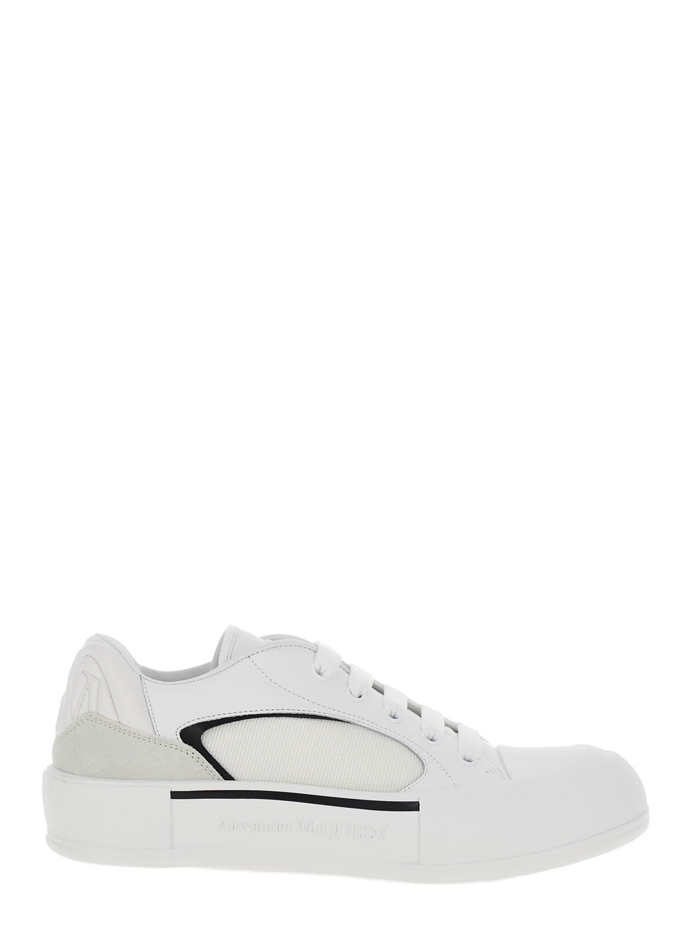 Shop Alexander Mcqueen Cruis White Low Top Sneakers With Logo Detail In Leather And Fabric Man