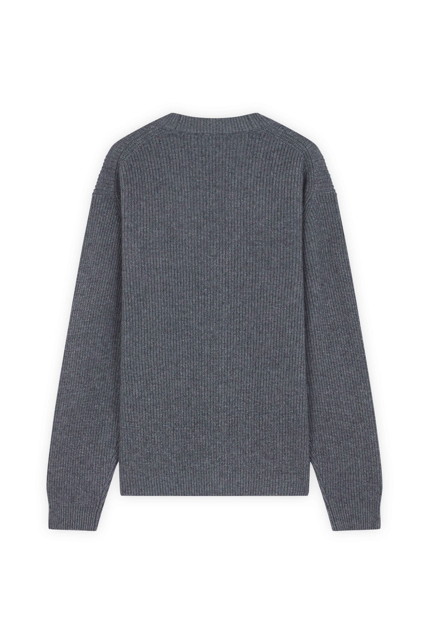 Shop Maison Kitsuné Bold Fox Head Patch Comfort Ribbed Cardigan In Medium Grey Melange