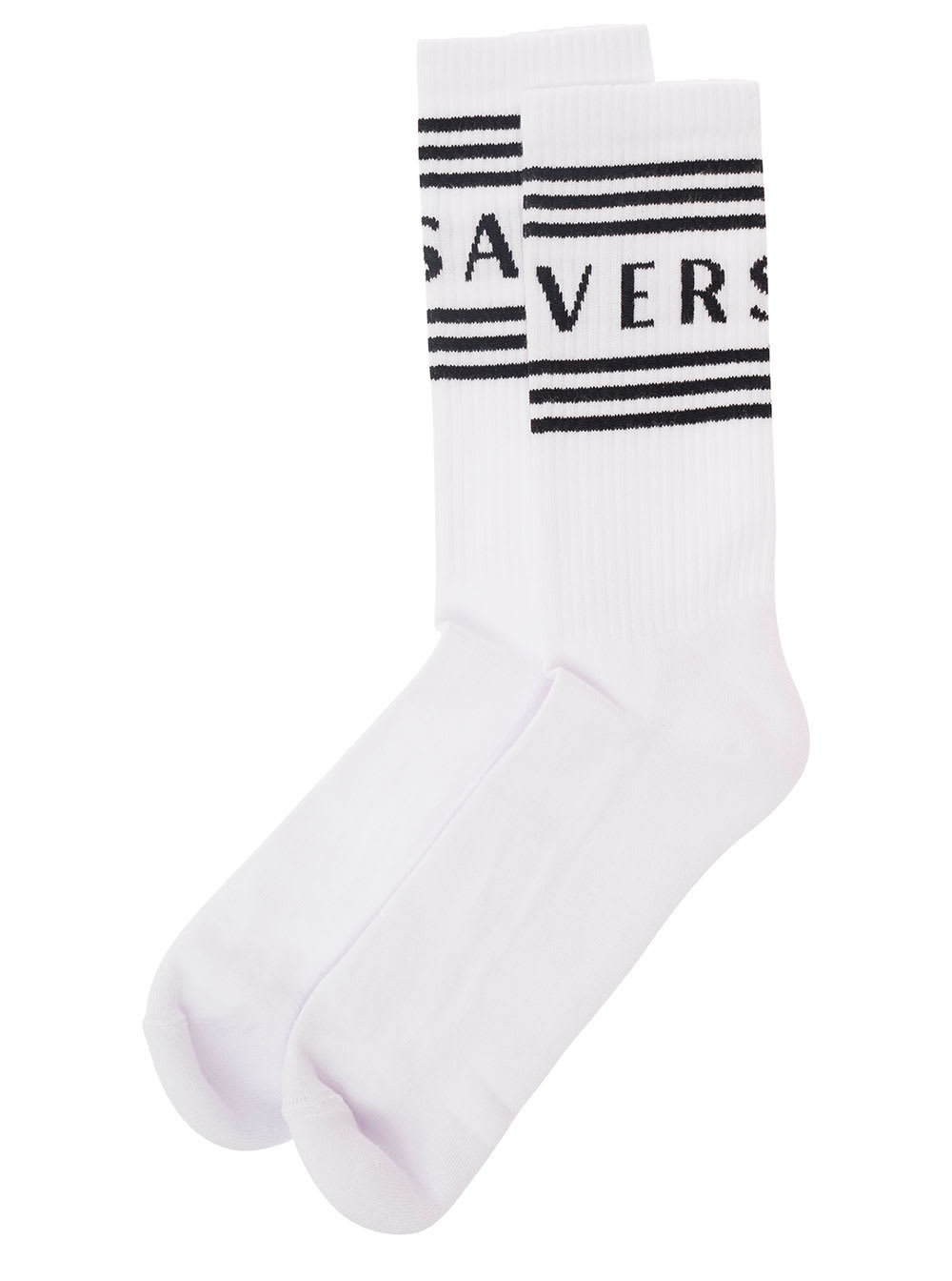 Shop Versace White Socks With Logo In Cotton Man In White/black