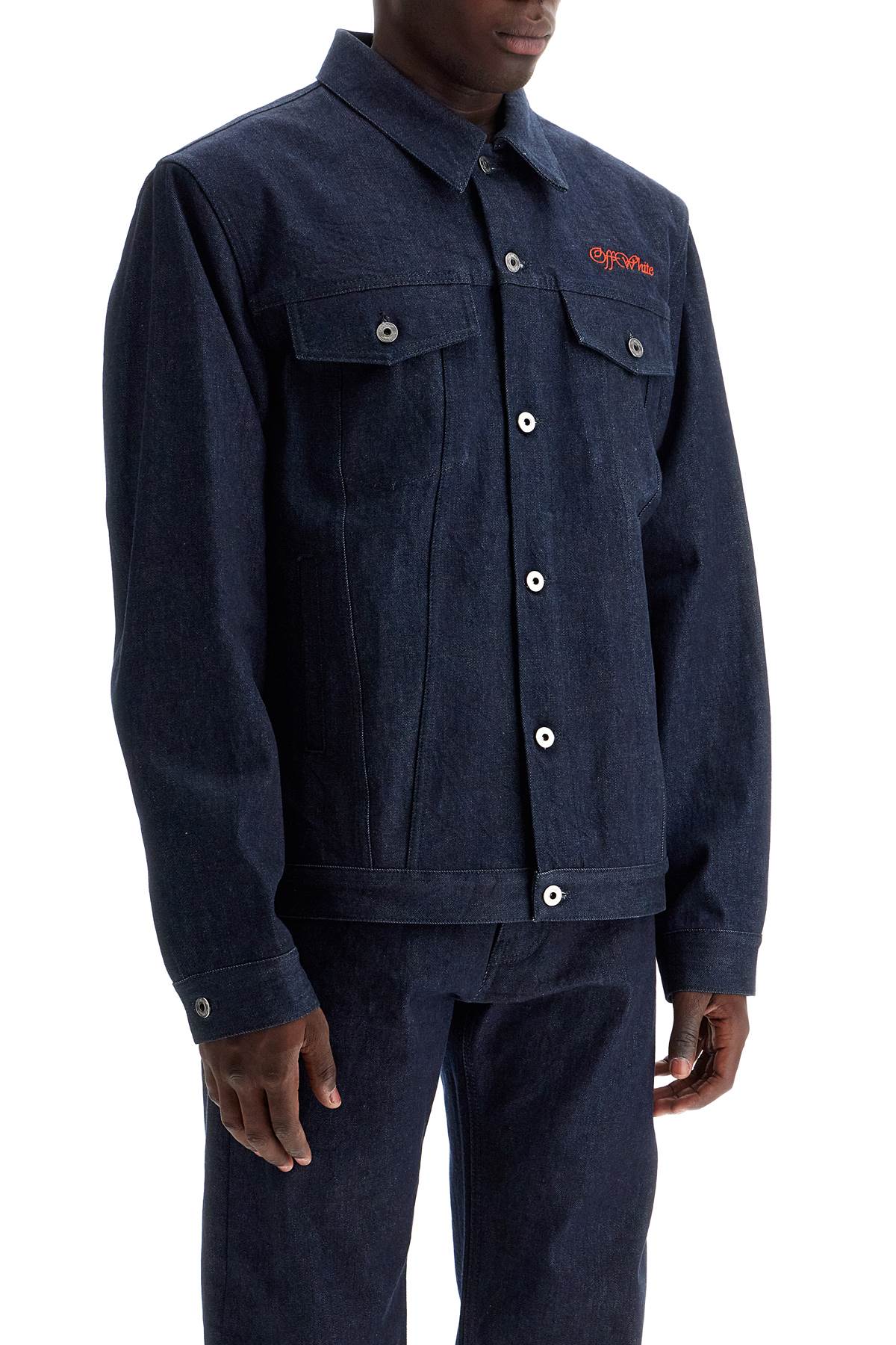 Shop Off-white Denim Shirt Jacket With Button Closure In Dusty Blue - Red (blue)