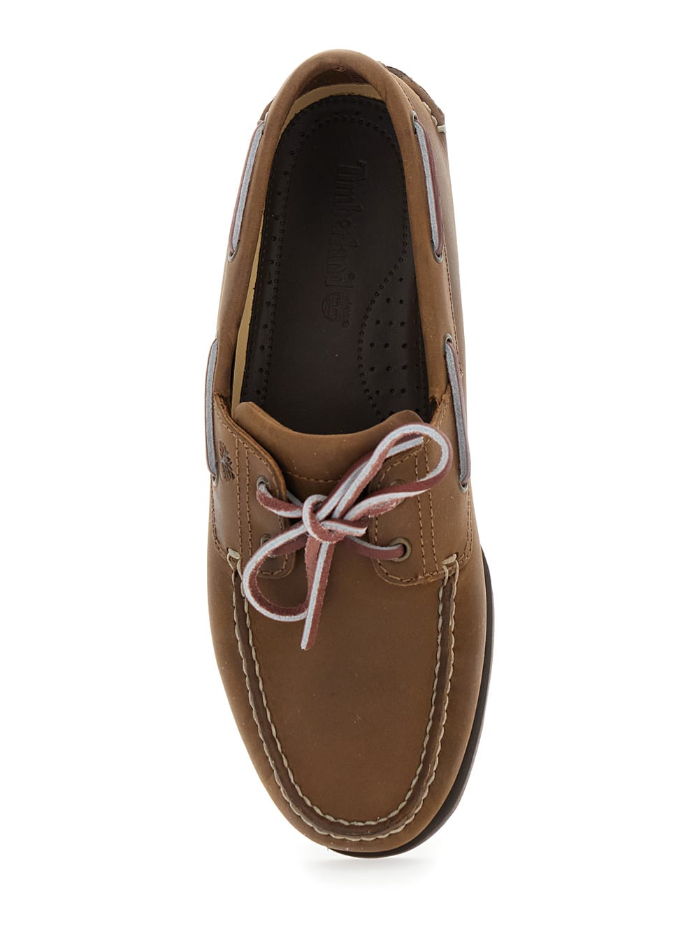 Timberland Brown Boat Loafers With Lace-up Detail In Leather Man In Brown