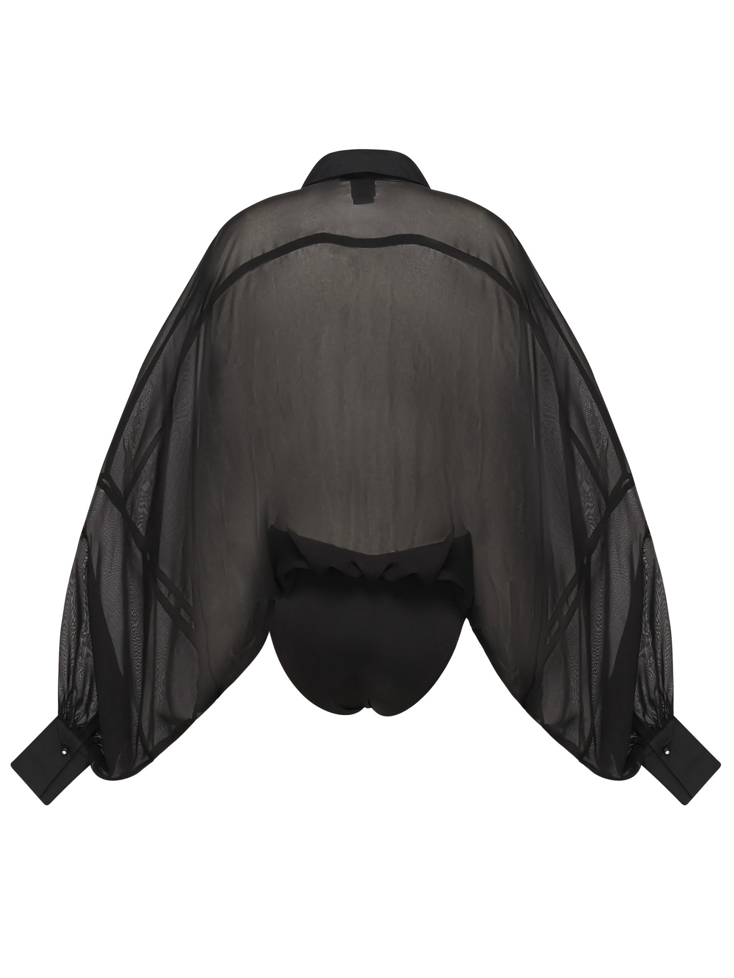 Pinko Chiffon And Poplin Bodysuit With Wide Sleeves In Black